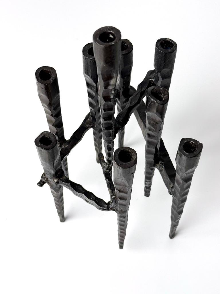 Mid-20th Century Brutalist Hand Forged Iron Menorah Candelabra Sculpture by David Palombo For Sale