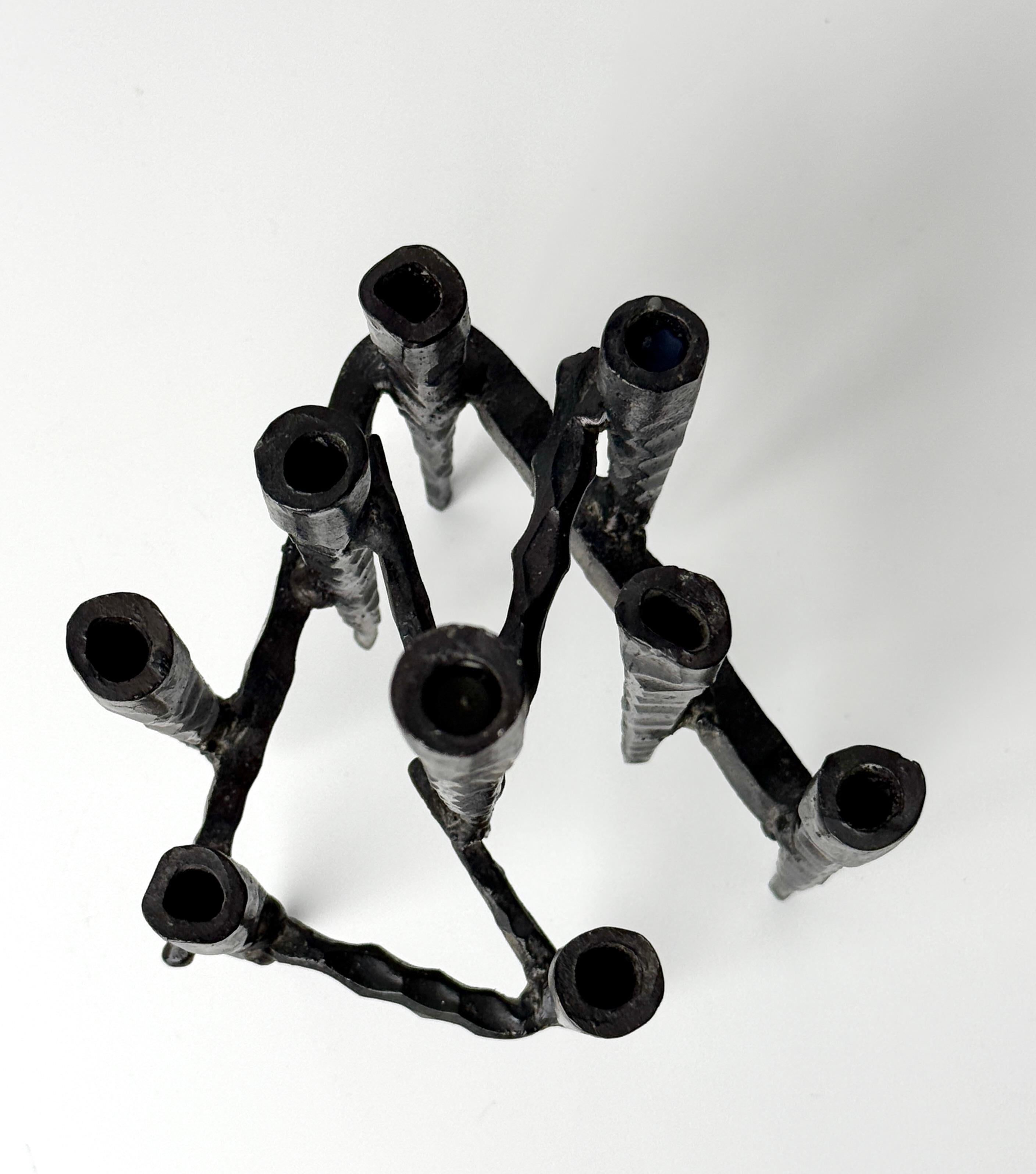 Brutalist Hand Forged Iron Menorah Candelabra Sculpture by David Palombo For Sale 1