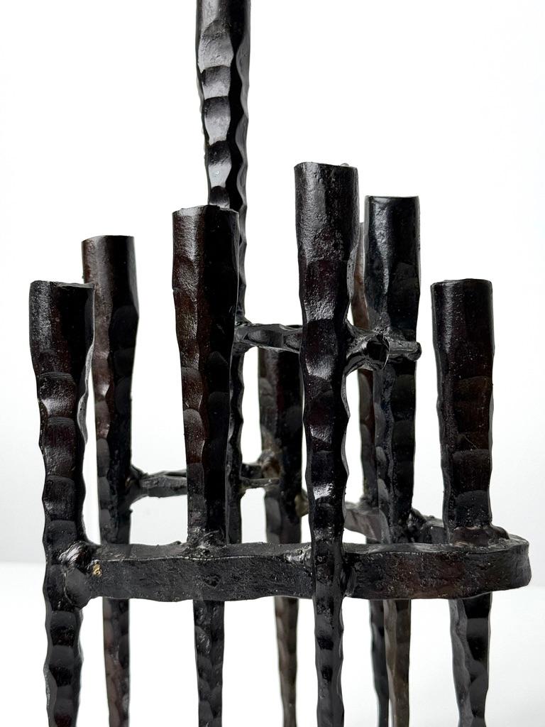 Brutalist Hand Forged Iron Menorah Candelabra Sculpture by David Palombo For Sale 2