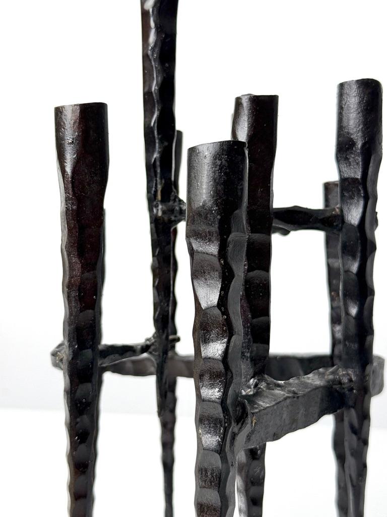 Brutalist Hand Forged Iron Menorah Candelabra Sculpture by David Palombo For Sale 3