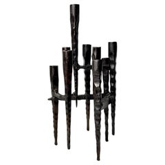 Brutalistische handgeschmiedete Eisen-Menorah-Kandelaber-Skulptur aus Eisen von David Palombo