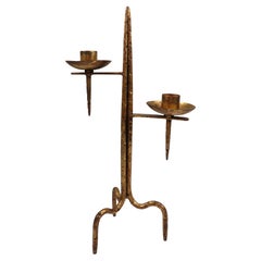 Brutalist Hand-Forged Metal Candleholder, Venetian Style, Europe 1960s