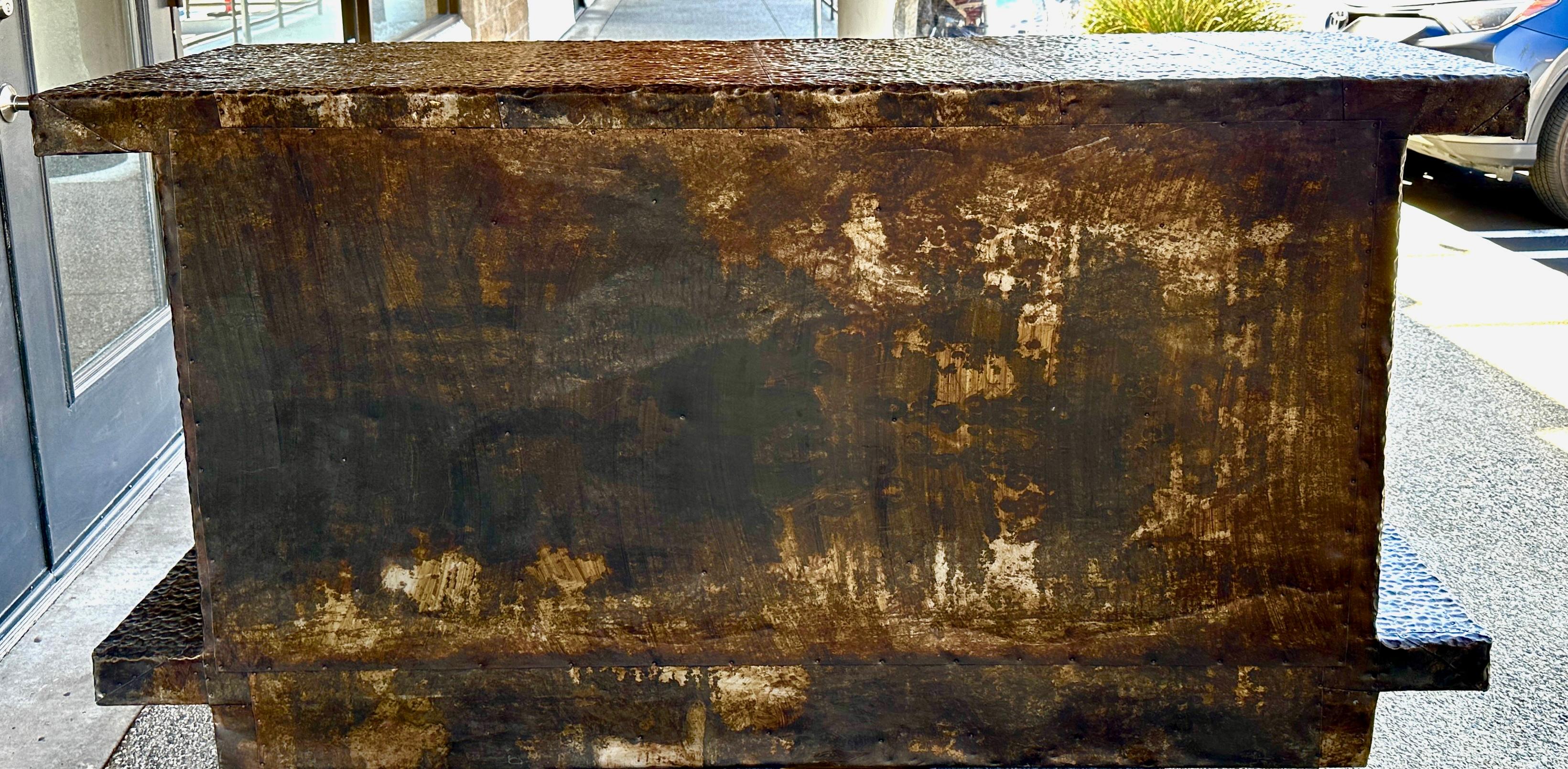 Brutalist Hand Hammered Metal Clad Credenza For Sale 6