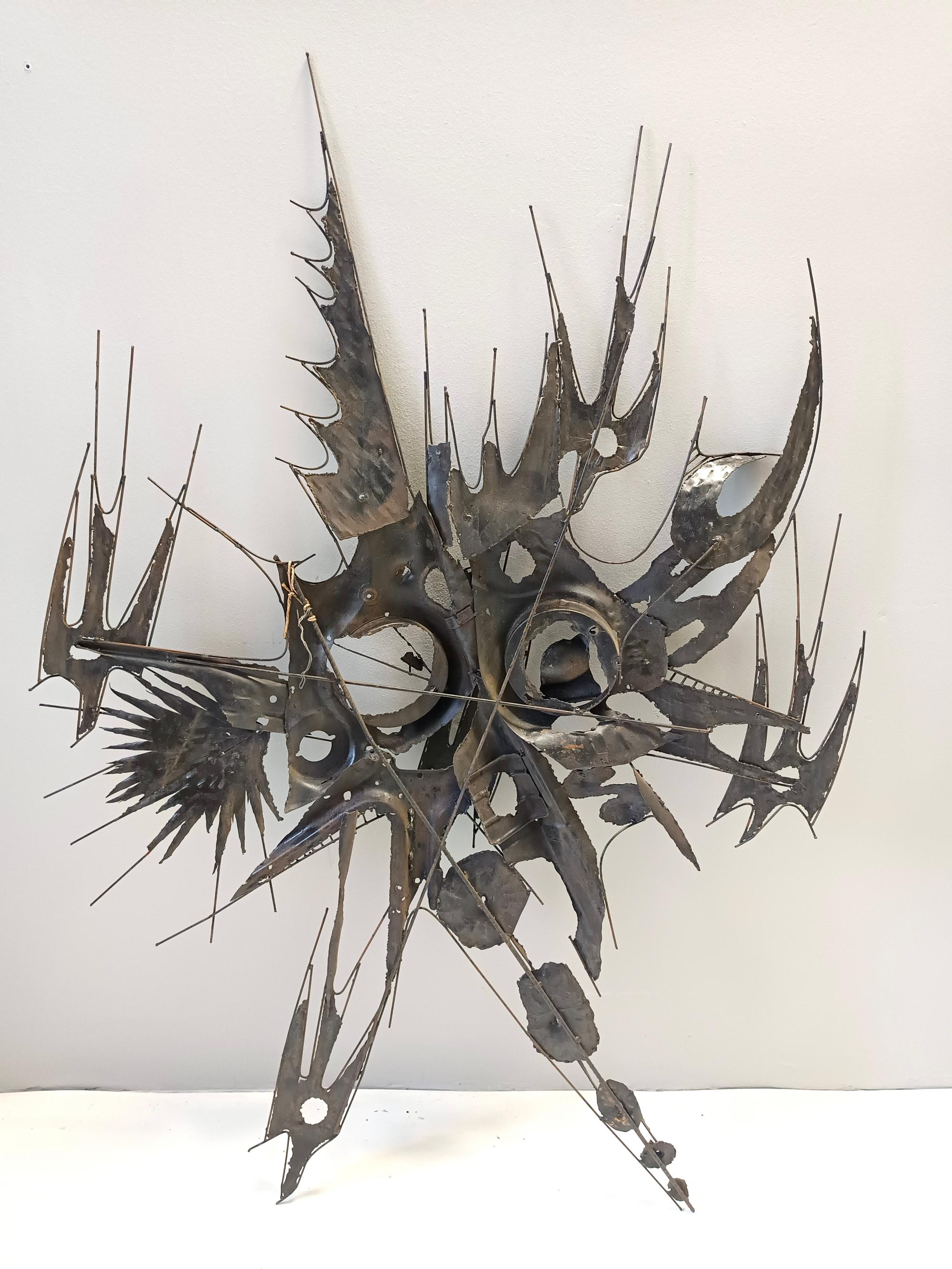 Italian Brutalist Hand-Made Iron Sculpture by M. Di Giovanni, Italy 1970s For Sale