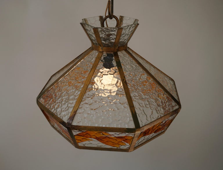 Brutalist Hand Painted Stained Glass Pendant Light Fixture 9