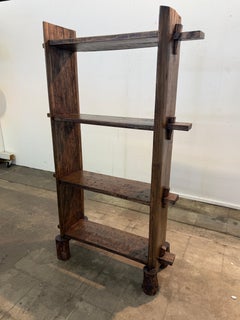 Brutalist Handcrafted Solid Wood Open Shelf Bookcase