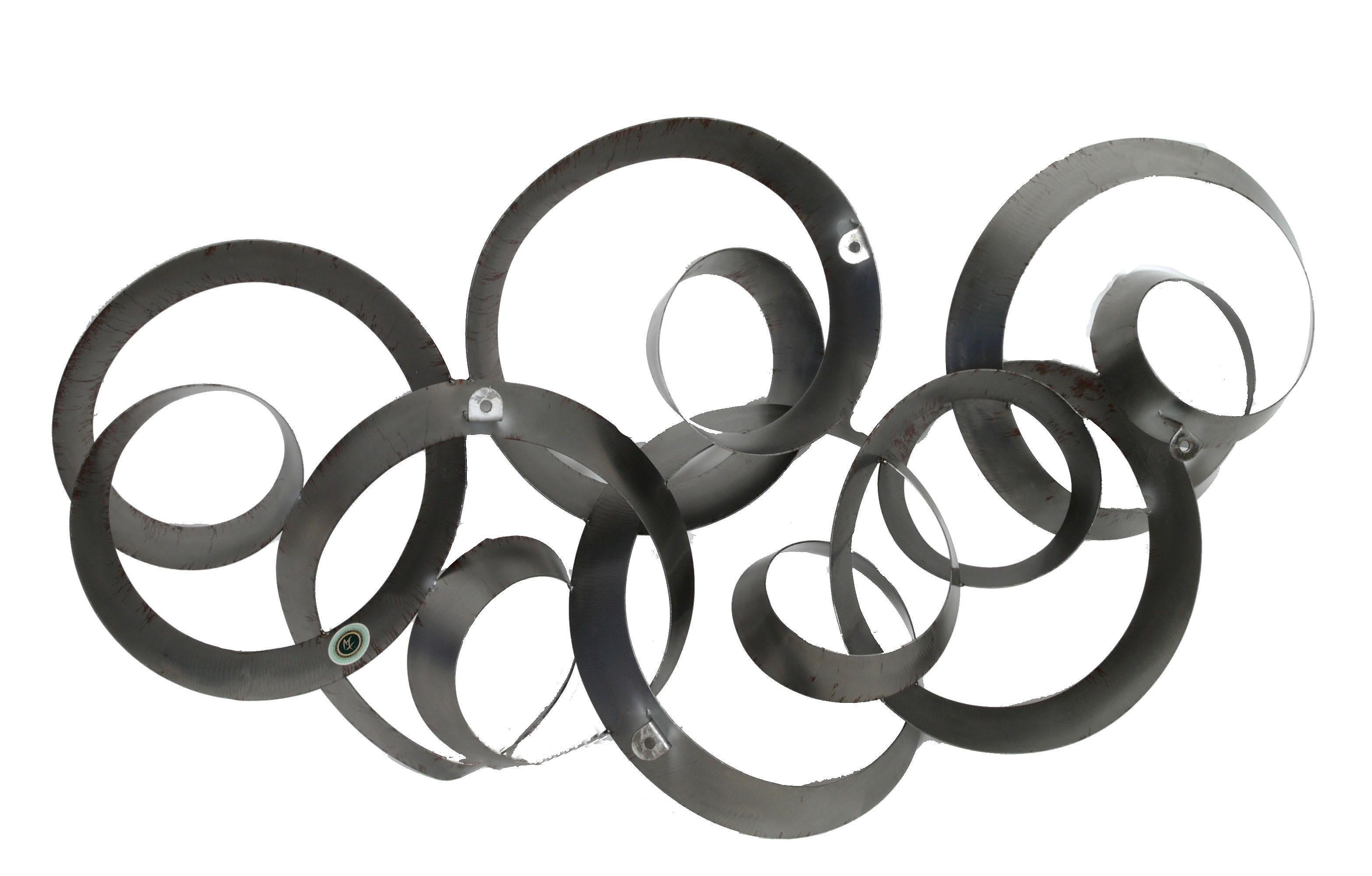 Huge Brutalist handcrafted wall art, sculpture or wall hanging in metal.
Various circular shapes are intertwined with each other.
Marked.