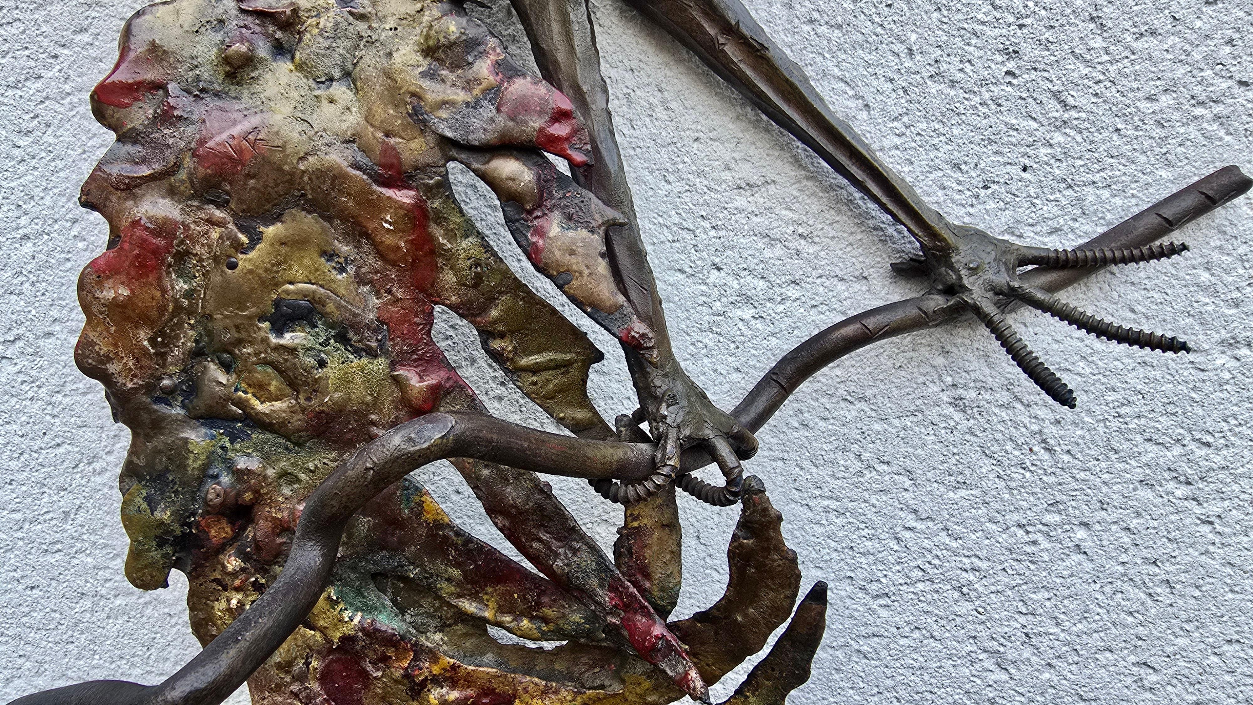 Brutalist Handcrafted Wall Sculpture of a Rooster, Europe, circa 1960s–1970s For Sale 5