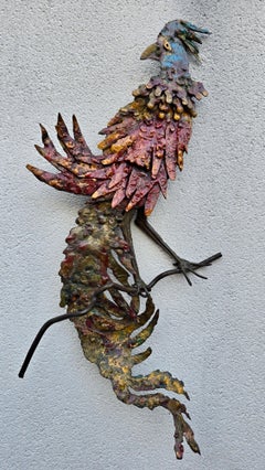 Brutalistische handgefertigte Wandskulptur eines Hahns, Europa, ca. 1960-1970er Jahre