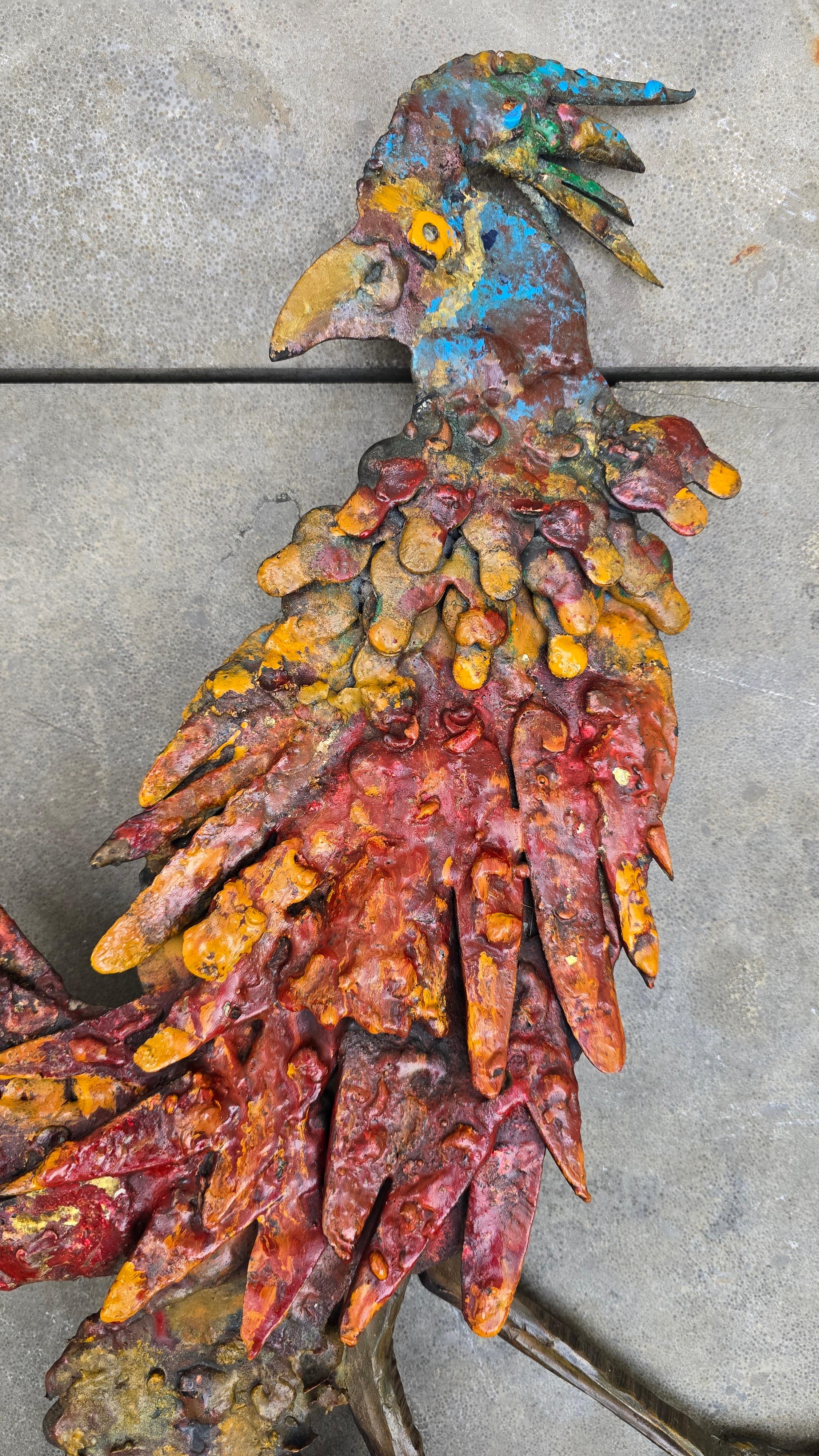 Italian Brutalist Handcrafted Wall Sculpture of a Rooster, Europe, circa 1960s–1970s For Sale