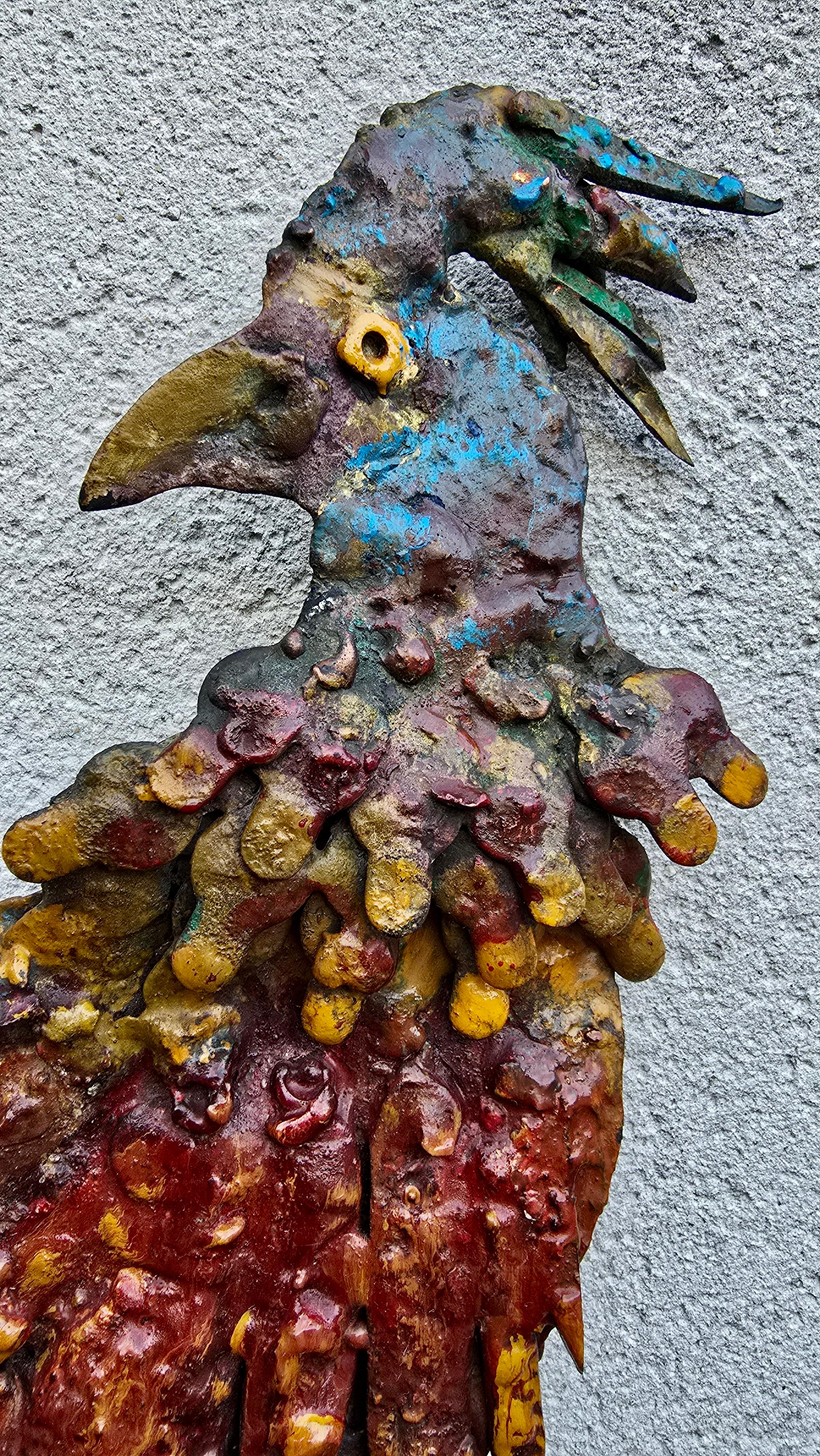 20th Century Brutalist Handcrafted Wall Sculpture of a Rooster, Europe, circa 1960s–1970s For Sale