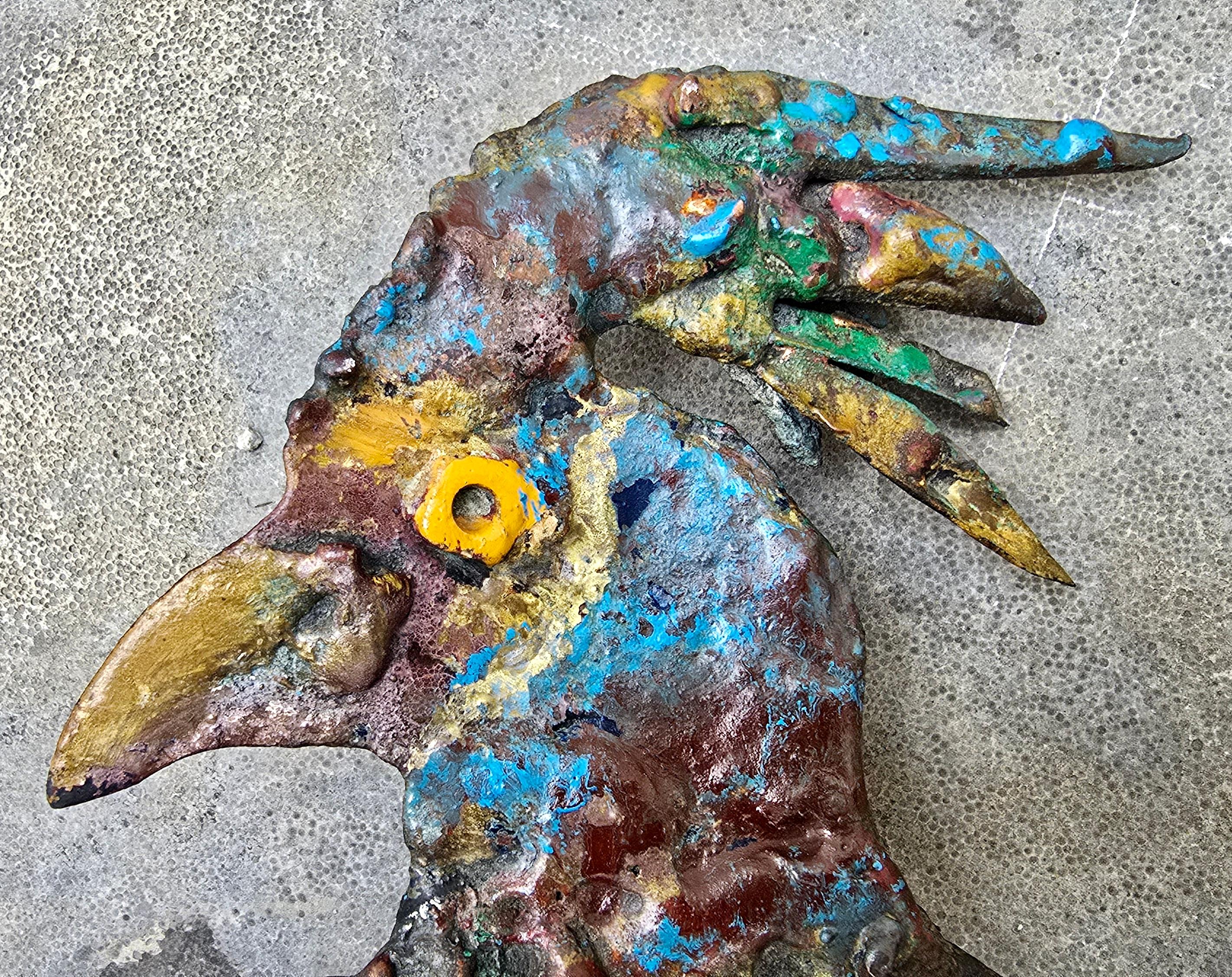 Metal Brutalist Handcrafted Wall Sculpture of a Rooster, Europe, circa 1960s–1970s For Sale