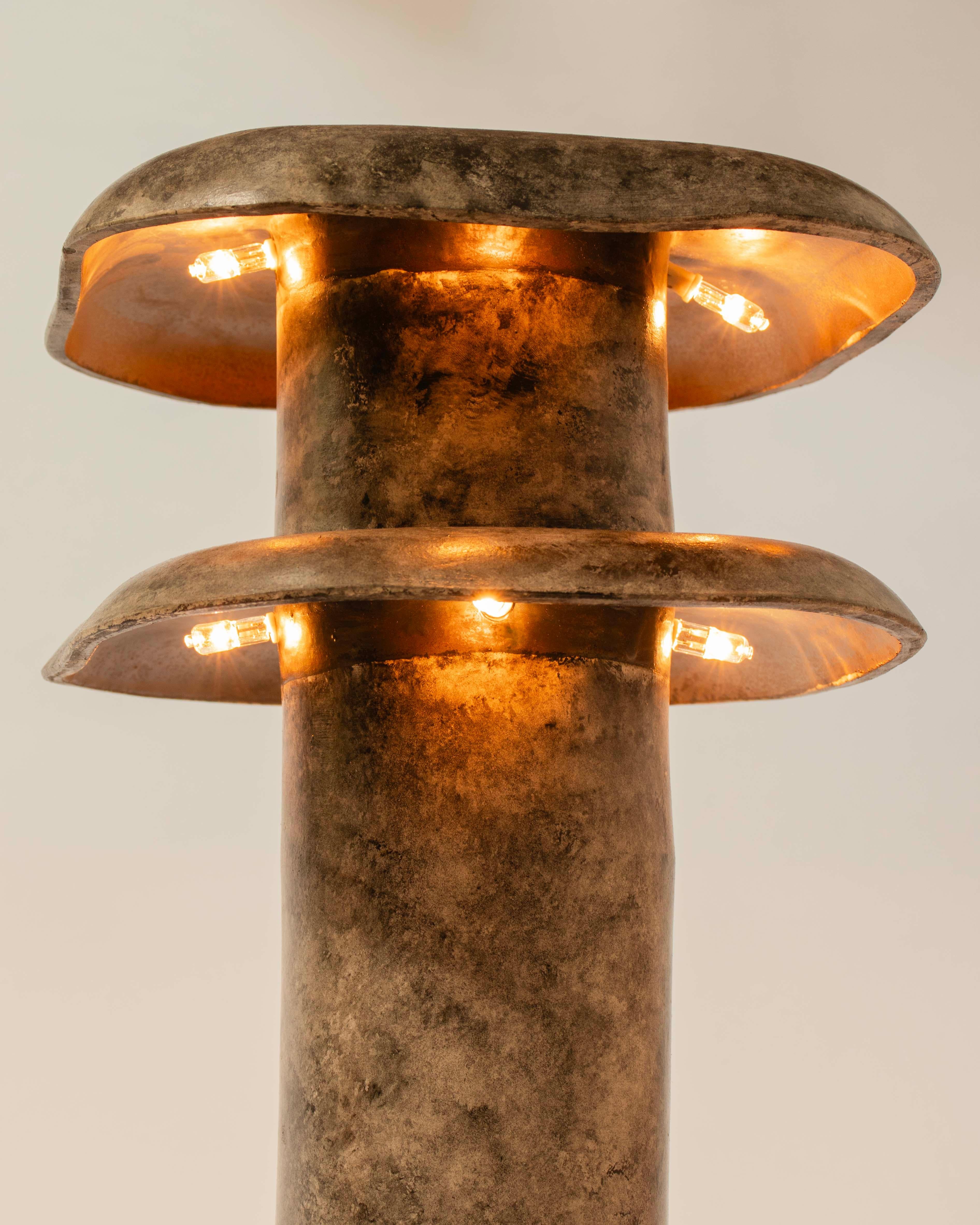 Contemporary Brutalist, Handmade Ceramic Table Lamp, Double Decker Lamp by Streicher Goods