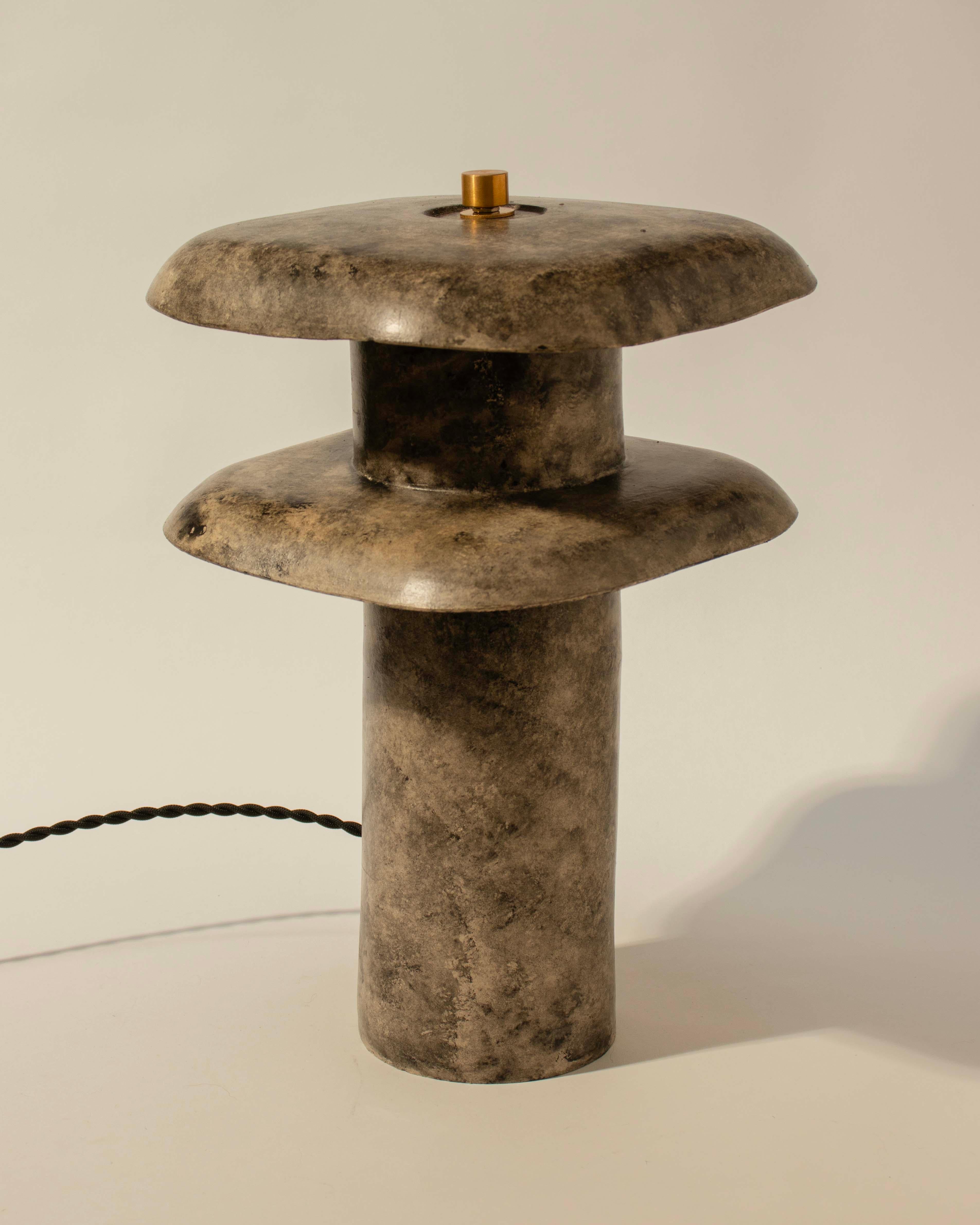 Brass Brutalist, Handmade Ceramic Table Lamp, Double Decker Lamp by Streicher Goods