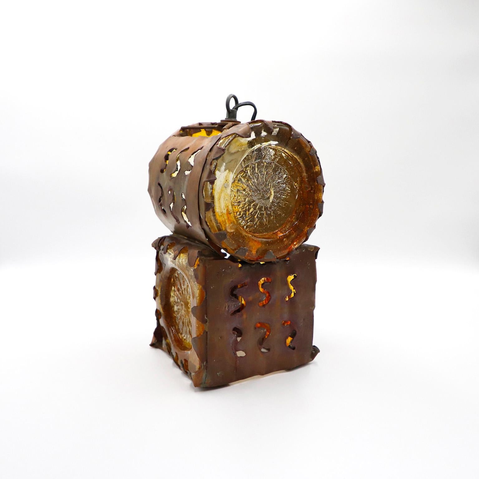 Circa 1960, We offer this rare brutalist hanging chandelier designed by Felipe Delfinger (Feders), made in brass and art glass, working at perfection and all the electrical system is new.

About Felipe Delfinger:
In the year 1860, the German