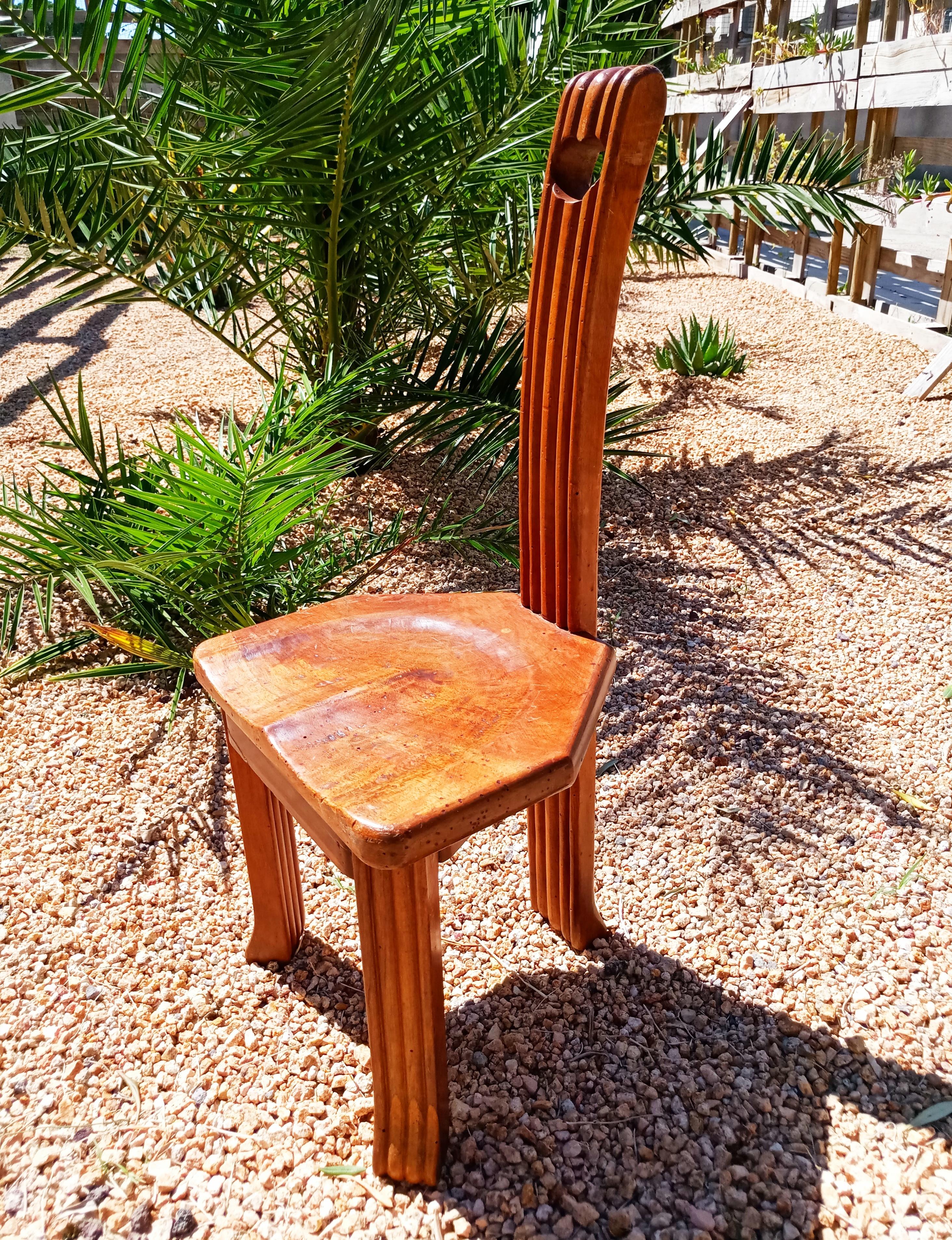 Brutalist Handmade Wood Lounge Chair, Spain, 1950s For Sale 1