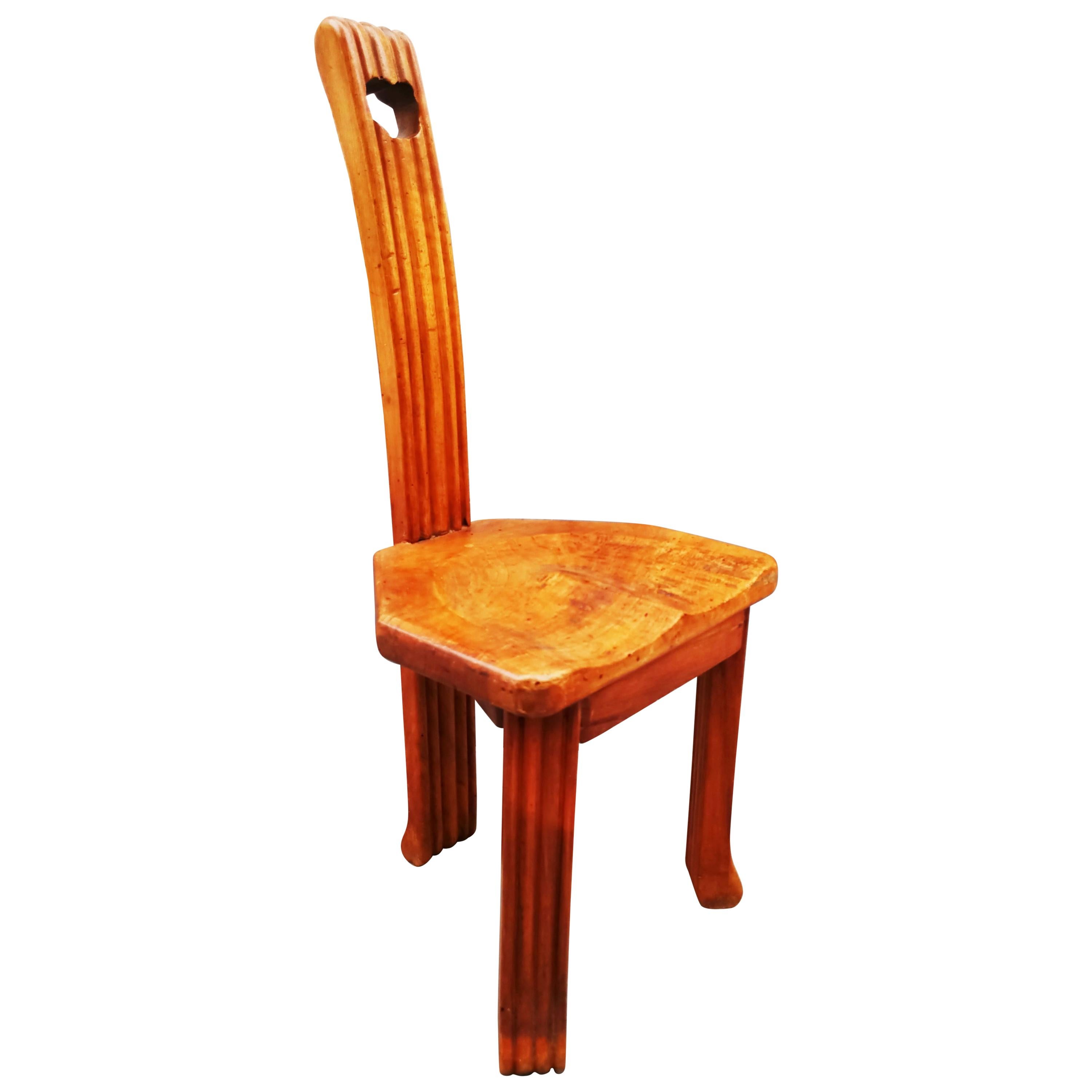 Brutalist Handmade Wood Lounge Chair, Spain, 1950s