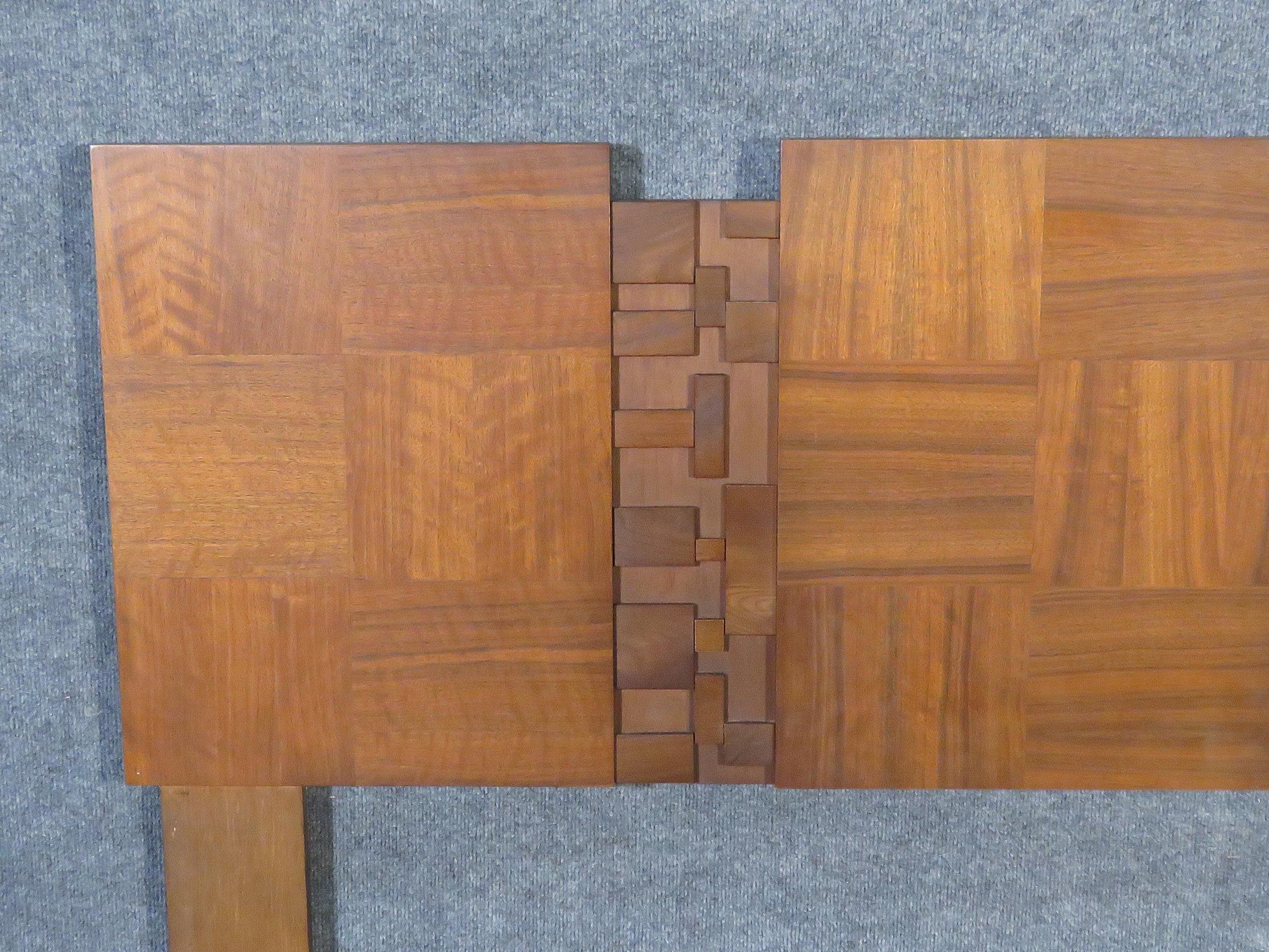 Mid-Century Modern walnut headboard with mosaic brutalist motif.
(Please confirm item location - NY or NJ - with dealer).
  
