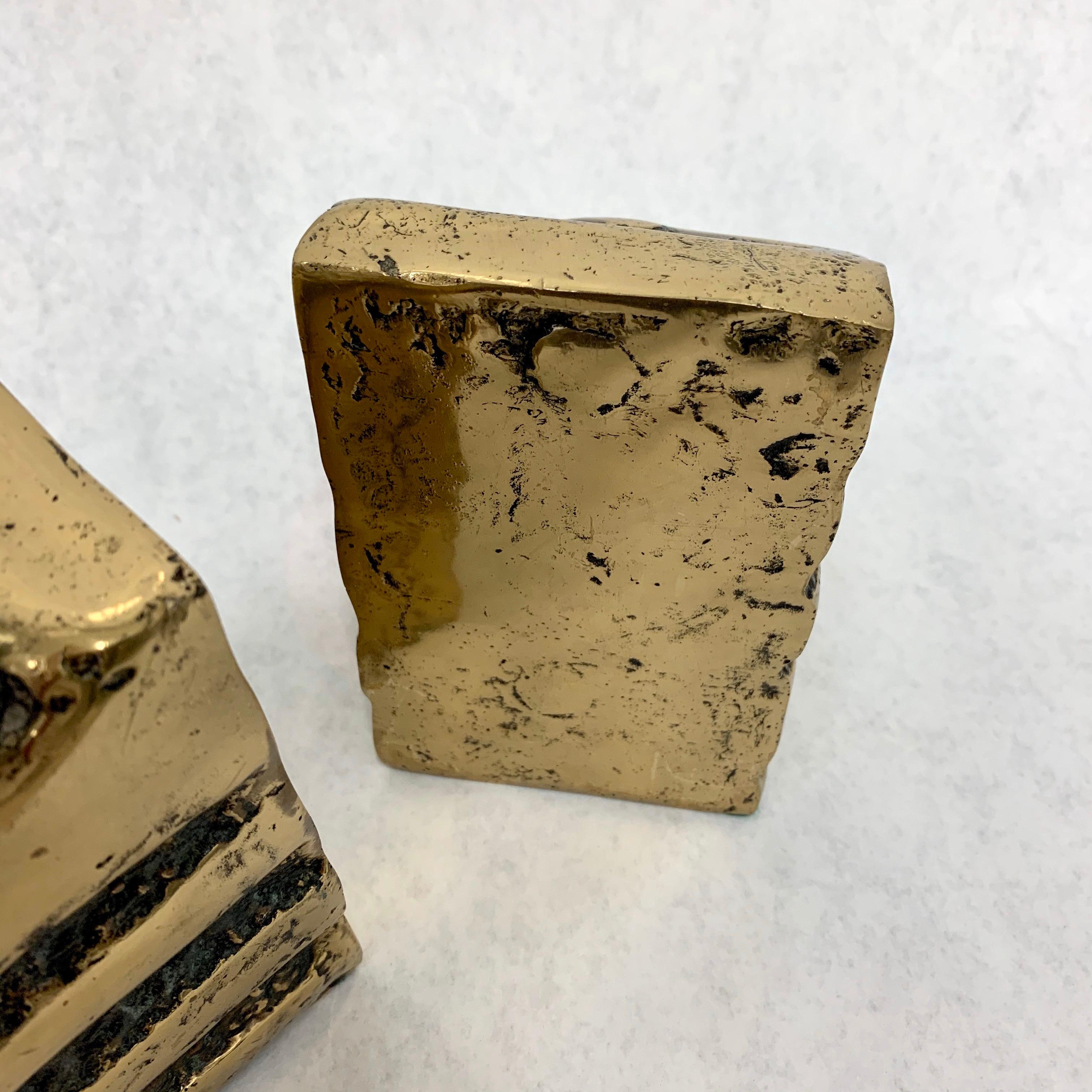 Brutalist Heavy Brass Bookends 1