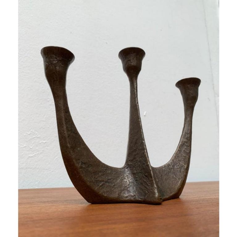 German Brutalist Heavy Bronze 3-Arm Candleholder from Dalbeck, 1960s For Sale