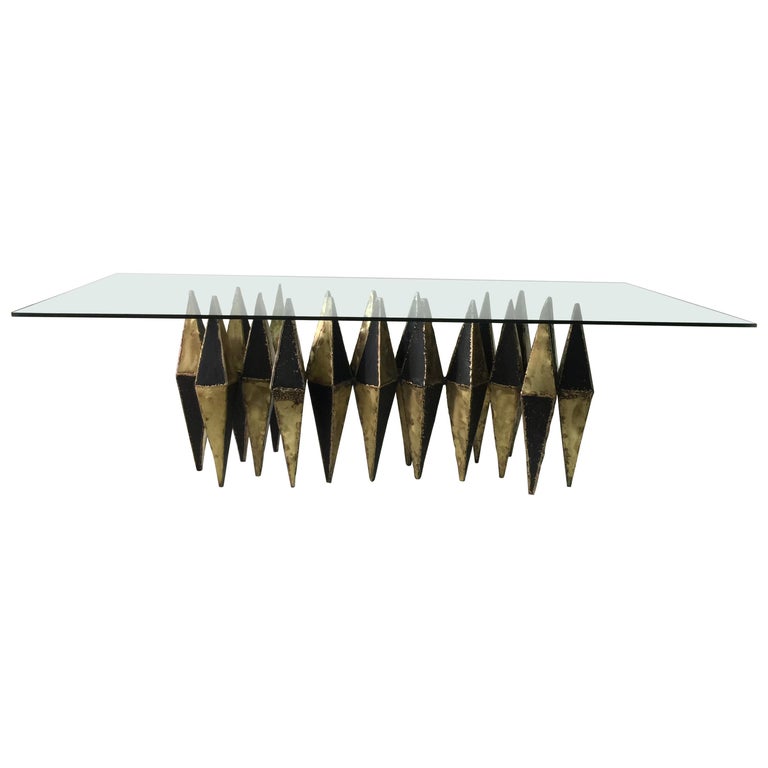 Brutalist Heavy Bronze & Iron Diamond Shaped Table in 3 Sections For Sale