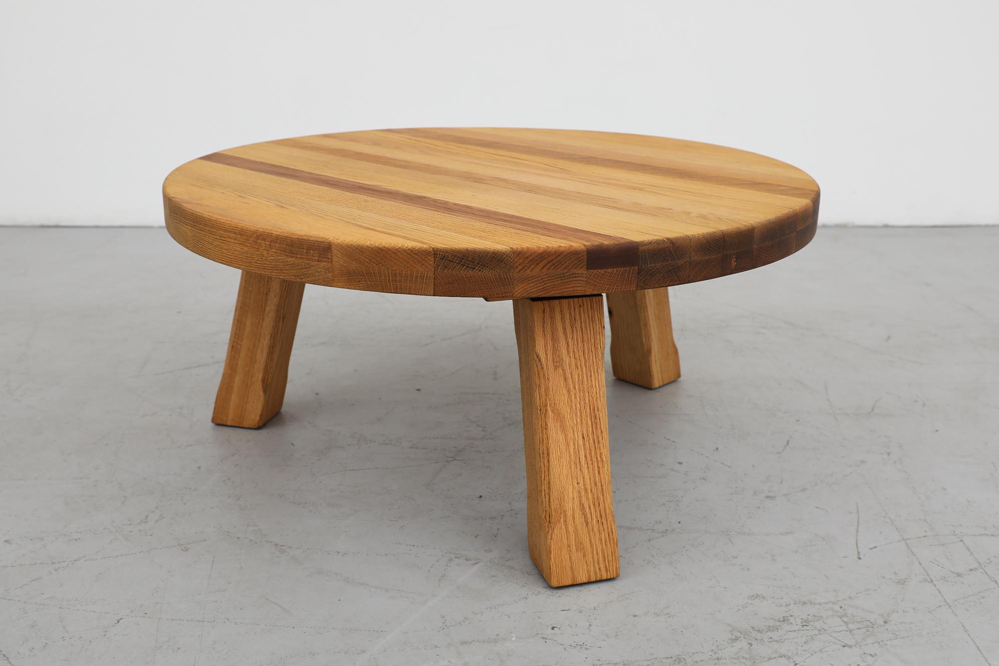 Brutalist Heavy Solid Oak Round Coffee Table 4