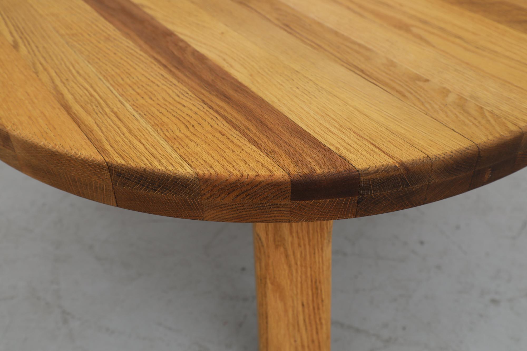 Brutalist Heavy Solid Oak Round Coffee Table 7