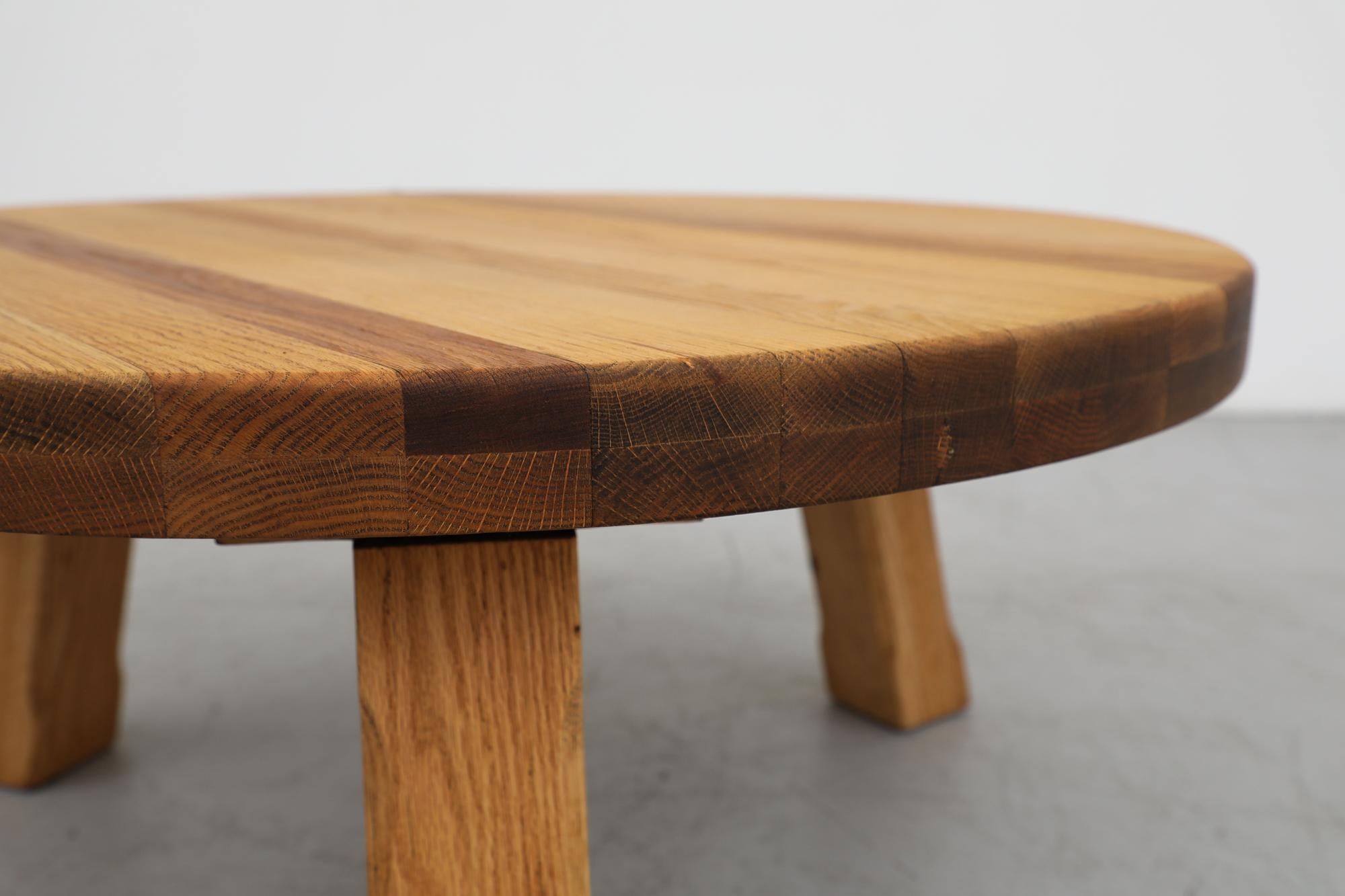 Brutalist Heavy Solid Oak Round Coffee Table 8