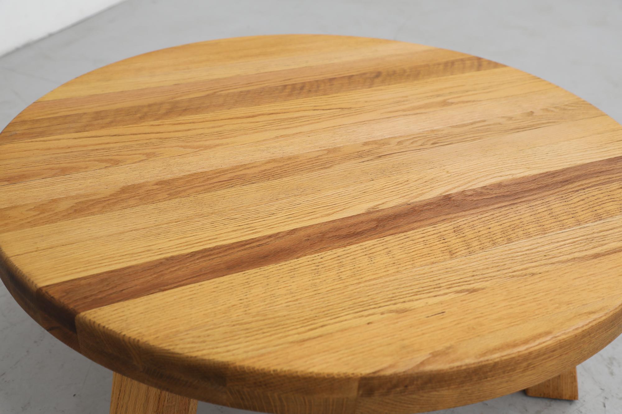 Brutalist Heavy Solid Oak Round Coffee Table 10