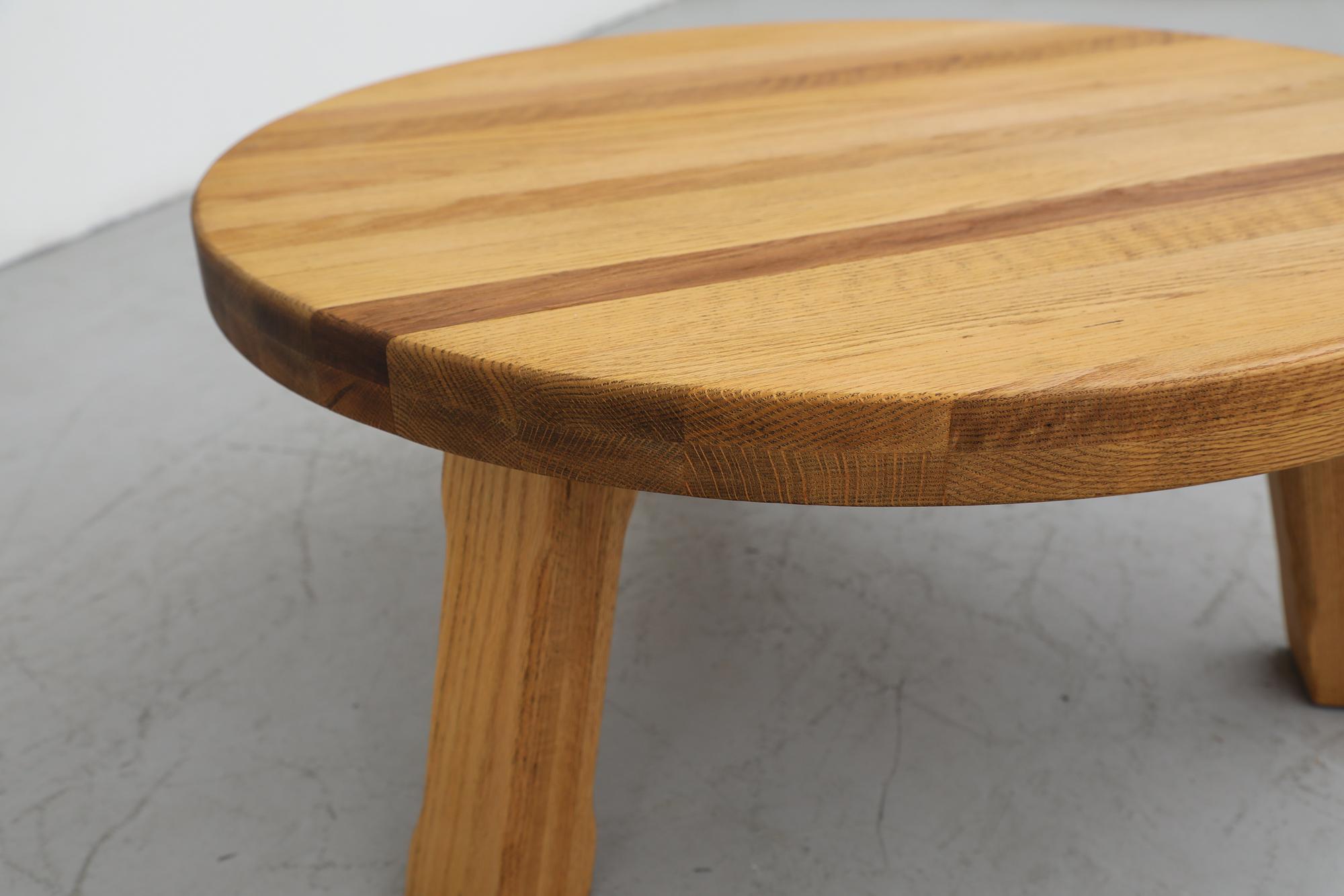Brutalist Heavy Solid Oak Round Coffee Table 11