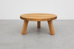 Brutalist Heavy Solid Oak Round Coffee Table