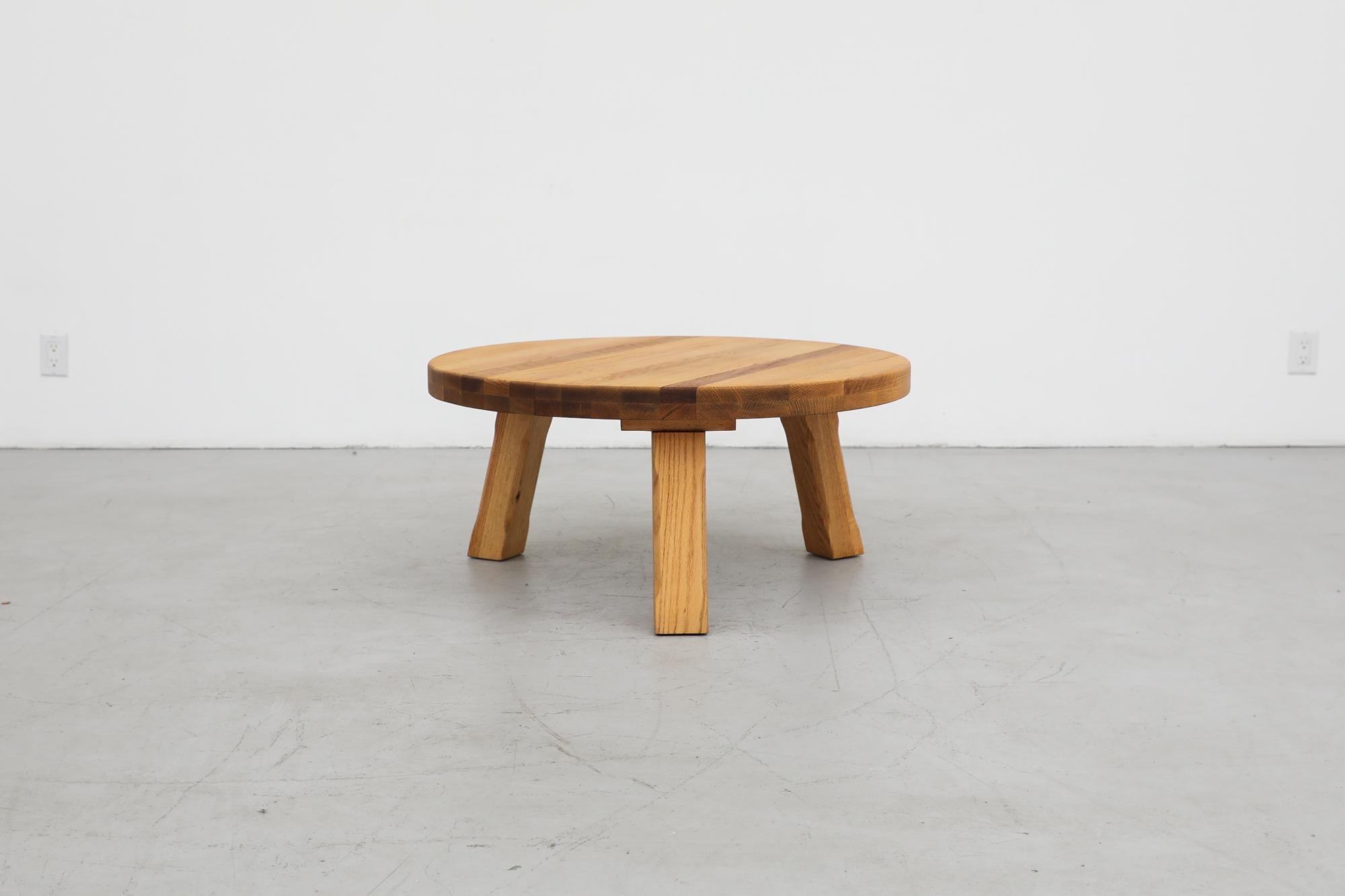 Mid-20th Century Brutalist Heavy Solid Oak Round Coffee Table