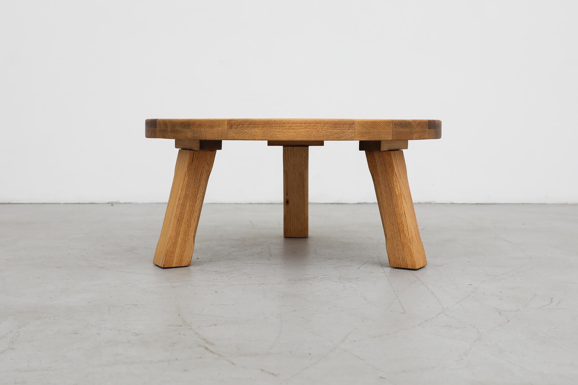 Brutalist Heavy Solid Oak Round Coffee Table 1