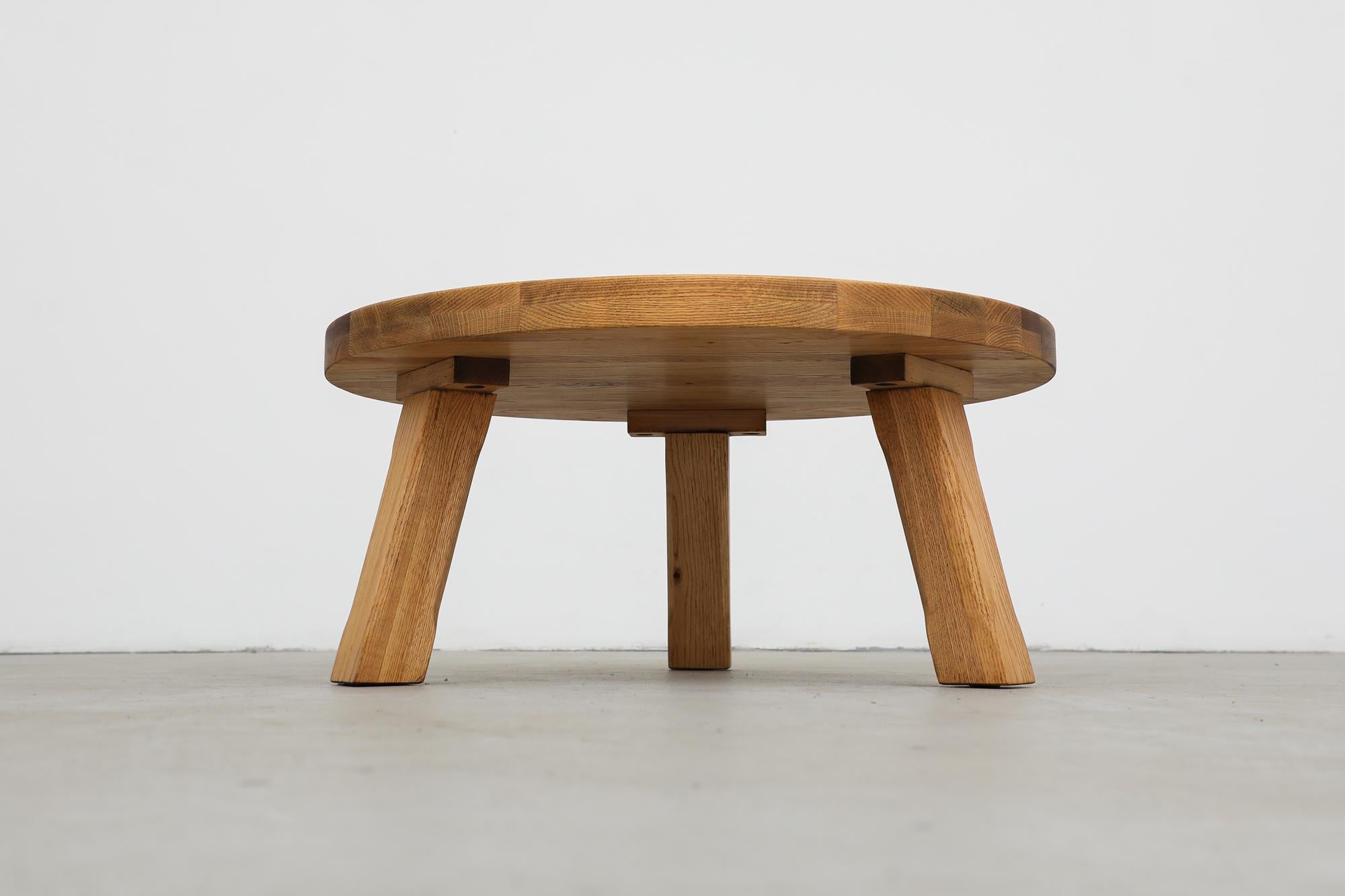 Brutalist Heavy Solid Oak Round Coffee Table 2