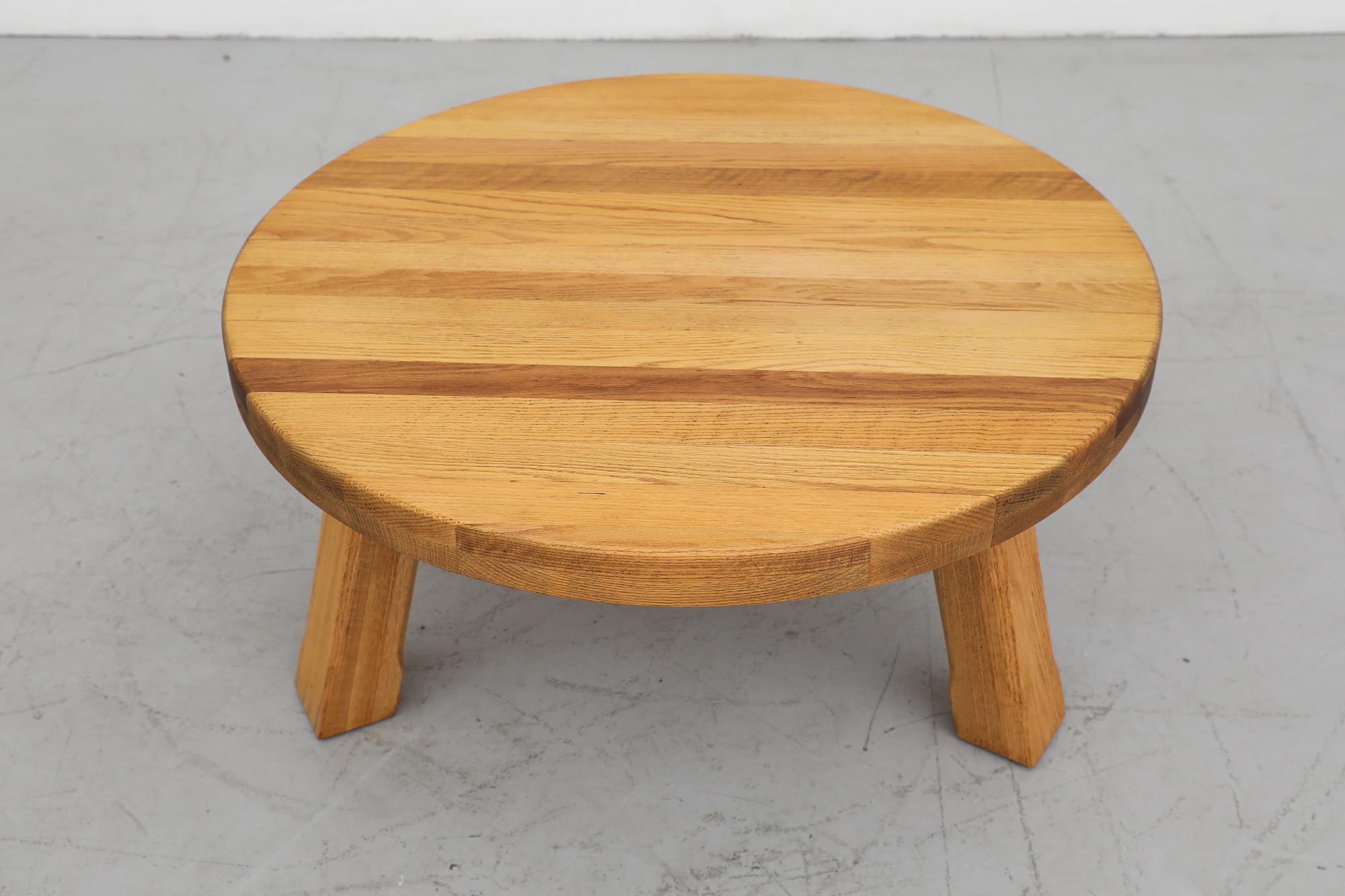 Brutalist Heavy Solid Oak Round Coffee Table 3