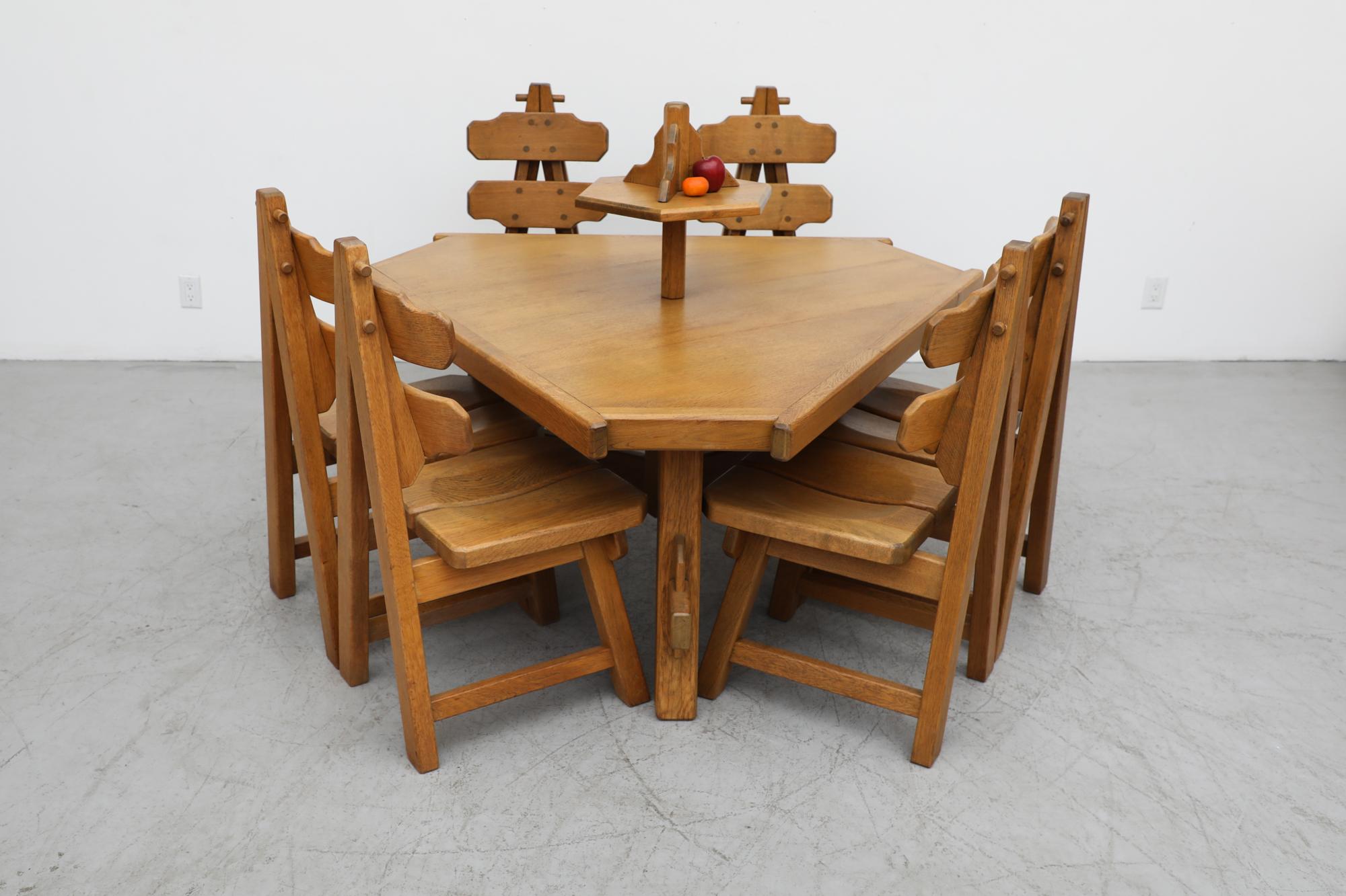 Mid-Century Modern Brutalist Heavy Triangular Oak Dining Table