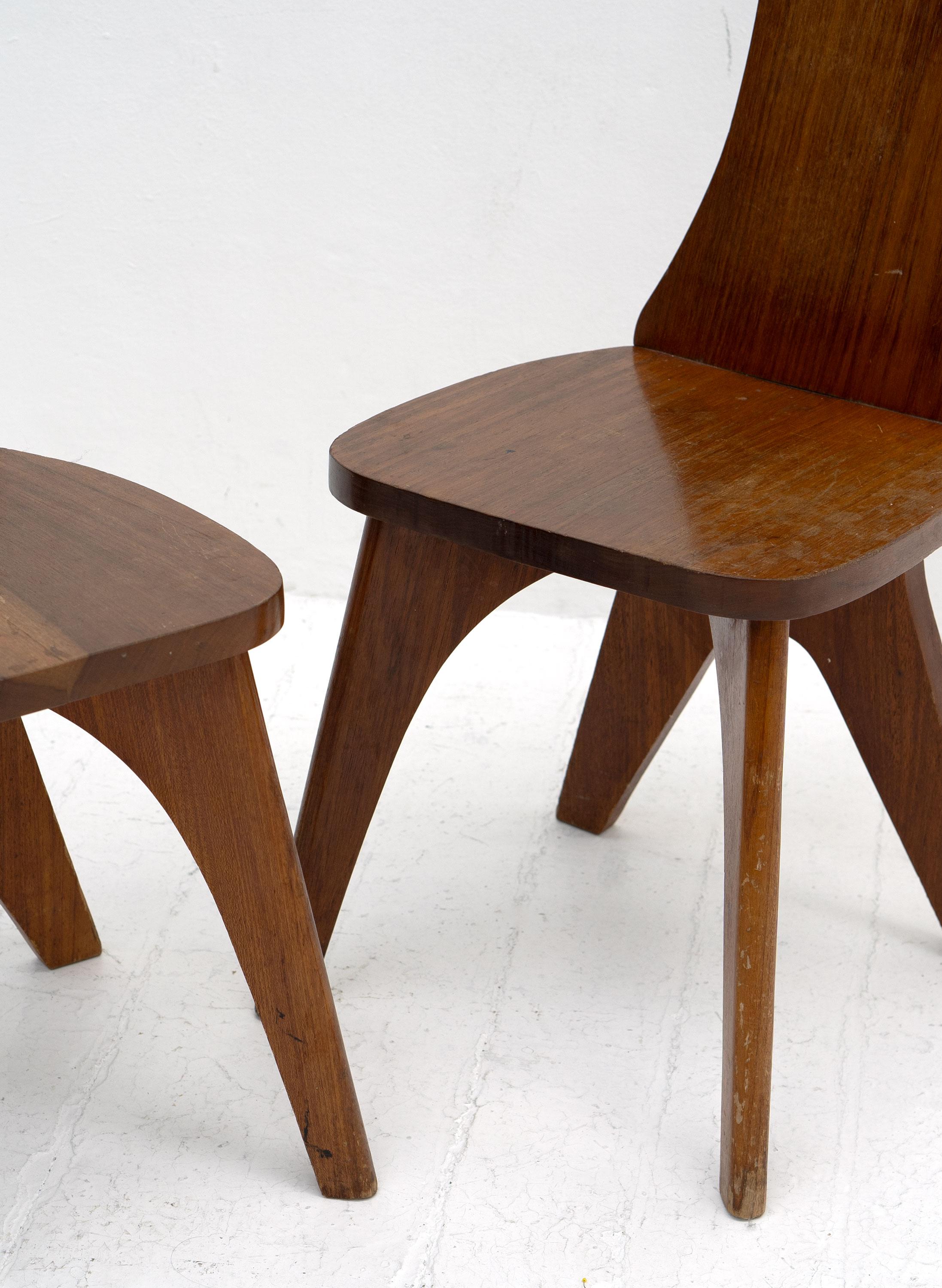 Teak Brutalist High Back Chairs, c.1960