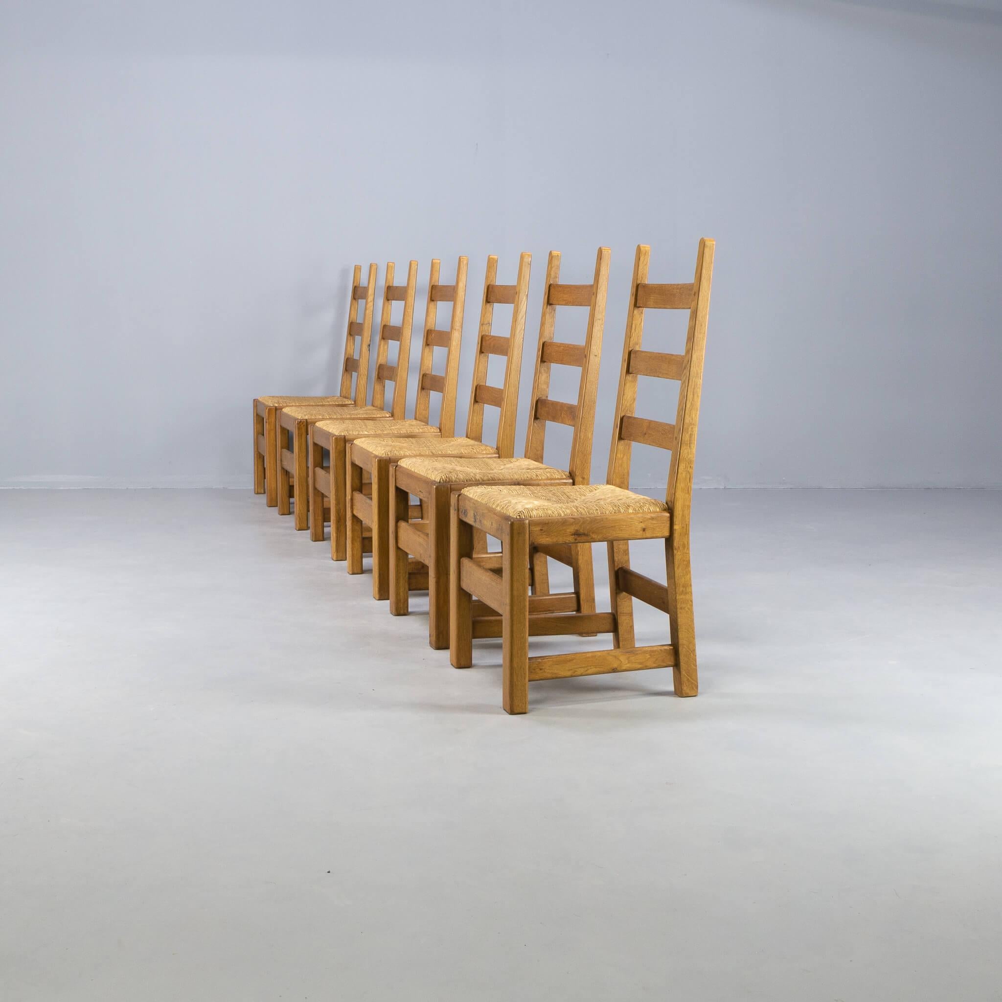 Belgian Brutalist High Back Dining Chair Set / 6 For Sale
