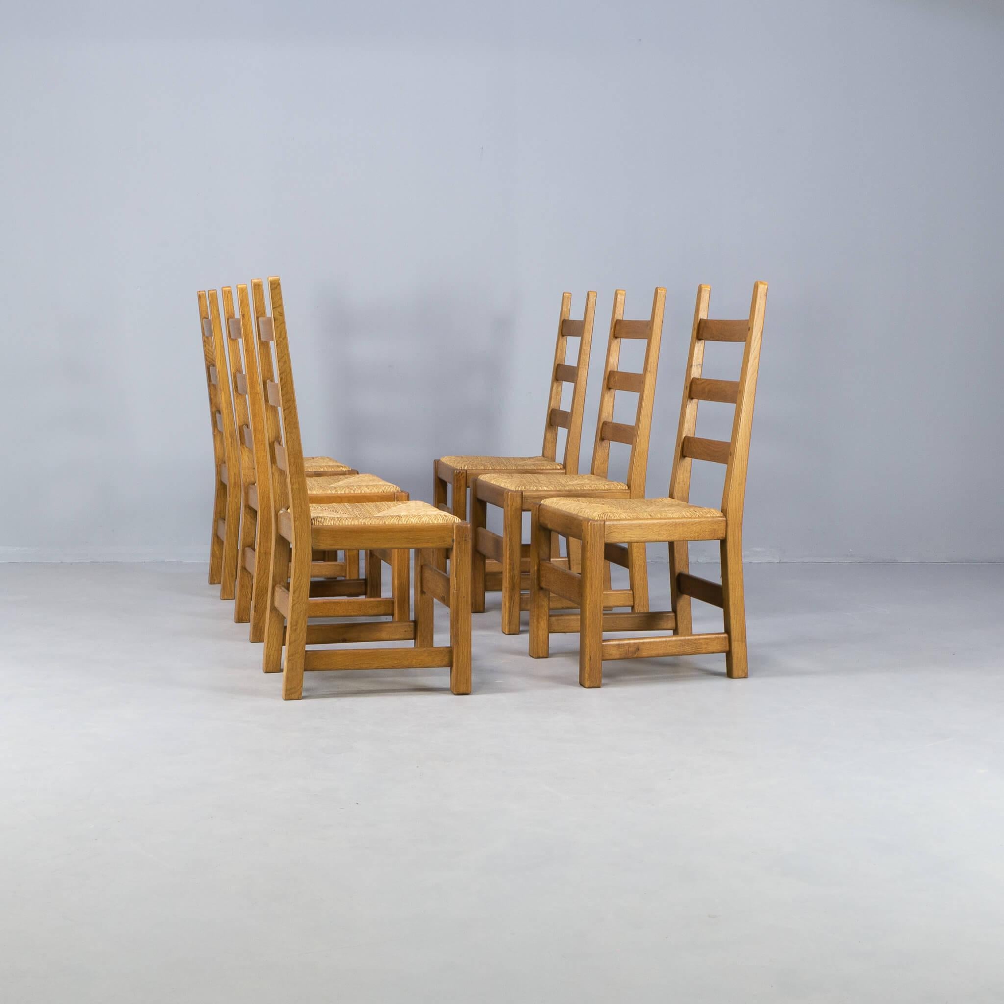 Brutalist High Back Dining Chair Set / 6 In Good Condition For Sale In Amstelveen, Noord
