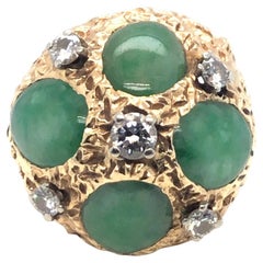 Brutalist High Dome Jade & Diamond Ring 14K Yellow Gold