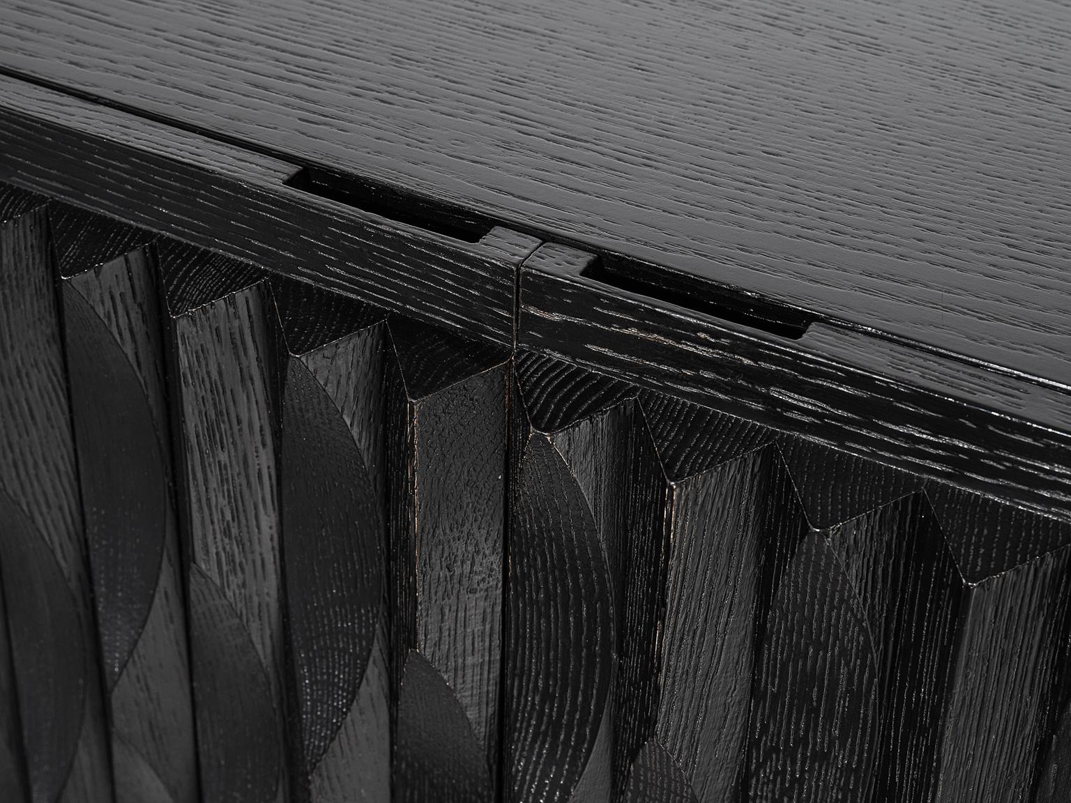 Brutalist Highboard, Black Stained Wood, Europe, 1970s 3