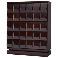 Brutalist Highboard in Dark Stained Wood, 1970s