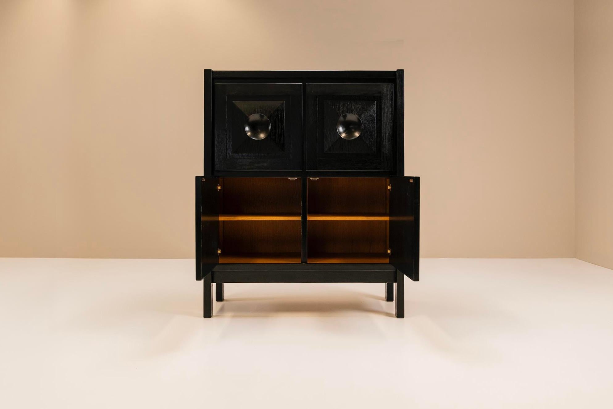 Late 20th Century Brutalist Highboard in Stained Oak in the Style of Decoene, Belgium, 1970s