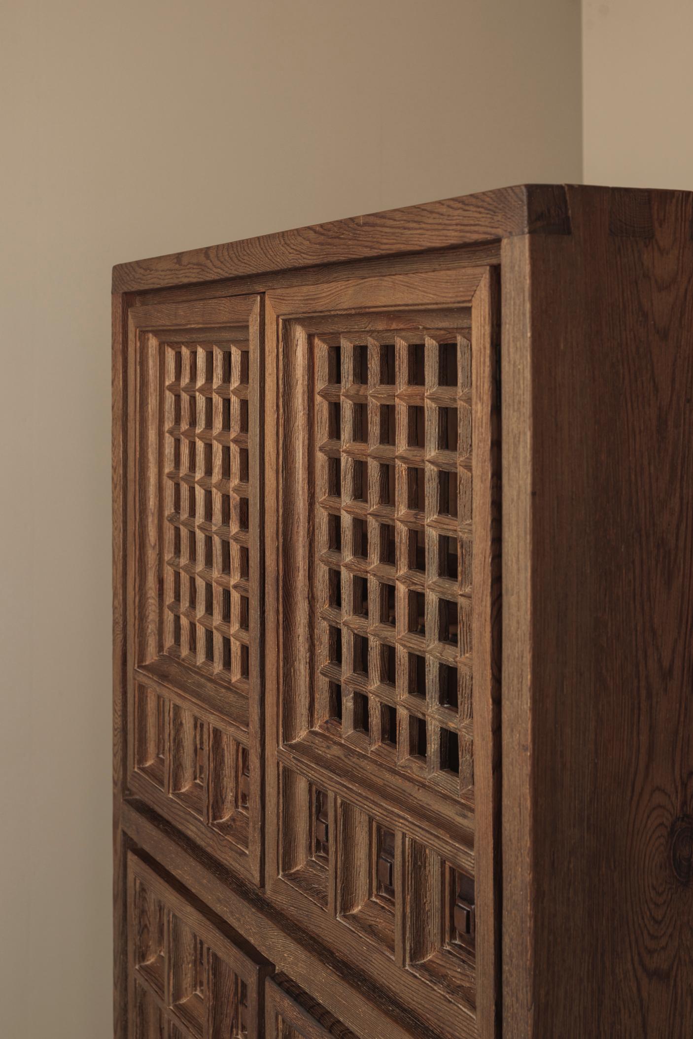 Brutalistisches Highboard aus gebeizter Kiefer von Biosa, Spanien 1960er Jahre. im Angebot 10