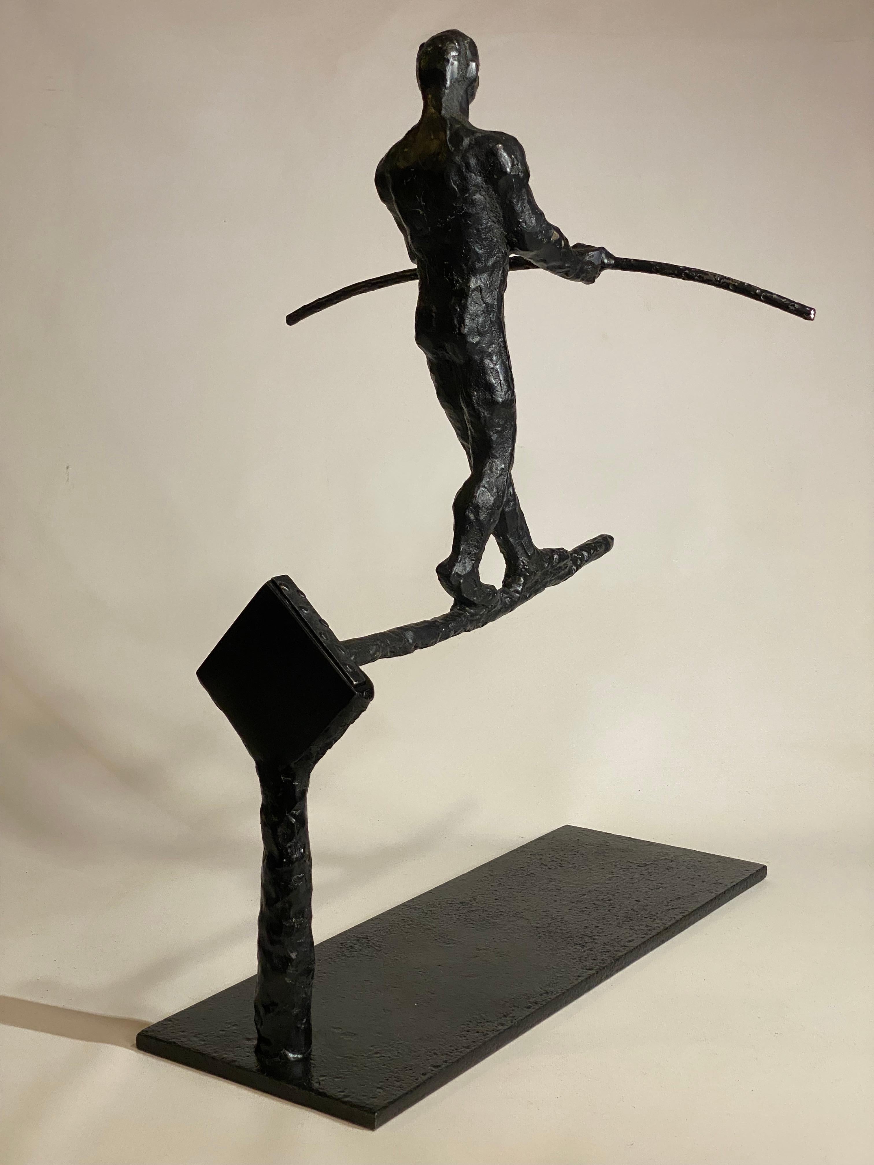 Cast Brutalist Highwire Tightrope Walker Sculpture For Sale