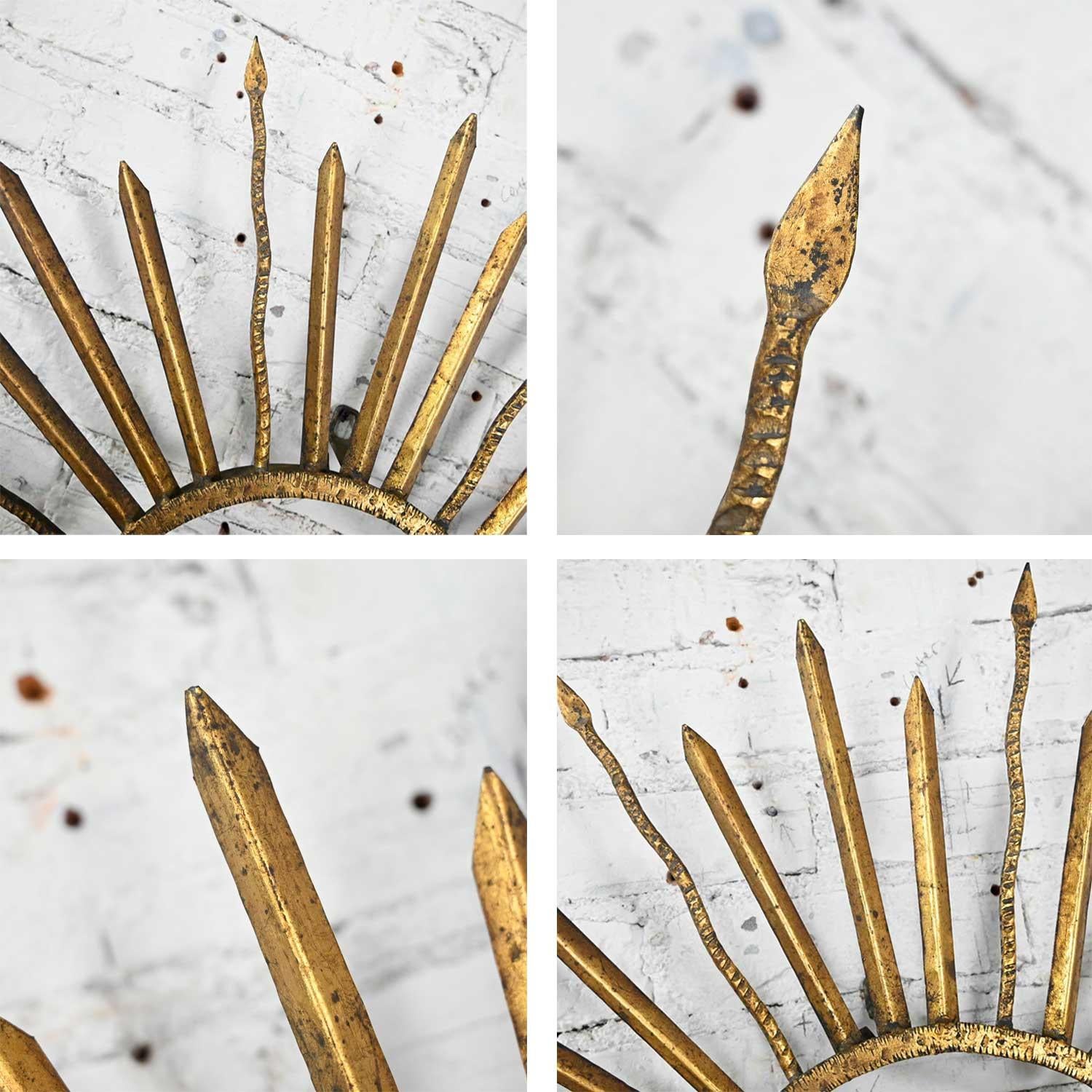 Brutalist Hollywood Regency Mid-Century Gilt Metal Sunburst Starburst Wall Décor 8