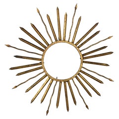 Brutalist Hollywood Regency Mid-Century Gilt Metal Sunburst Starburst Wall Décor