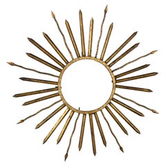 Vintage Brutalist Hollywood Regency Mid-Century Gilt Metal Sunburst Starburst Wall Décor