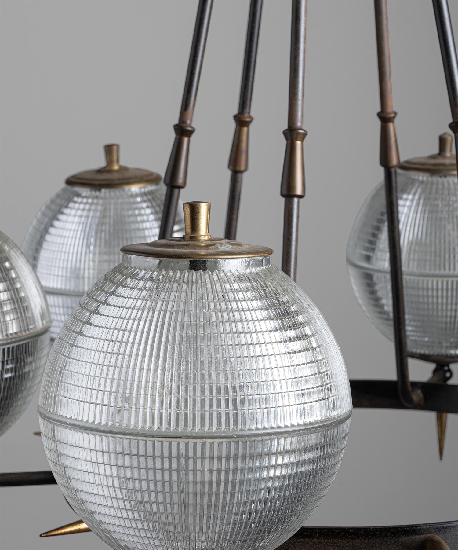 Brutalist Holophane Chandelier, Germany, circa 1960 In Good Condition In Culver City, CA