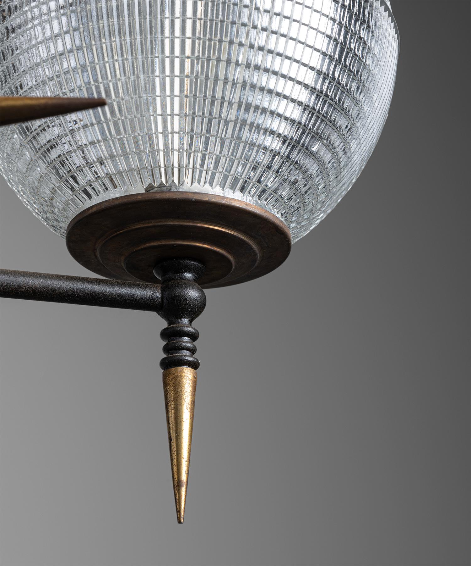 Metal Brutalist Holophane Chandelier, Germany, circa 1960